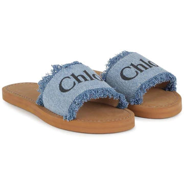 Chloe Denim Blue Logo Slide-Tassel Children Shoes