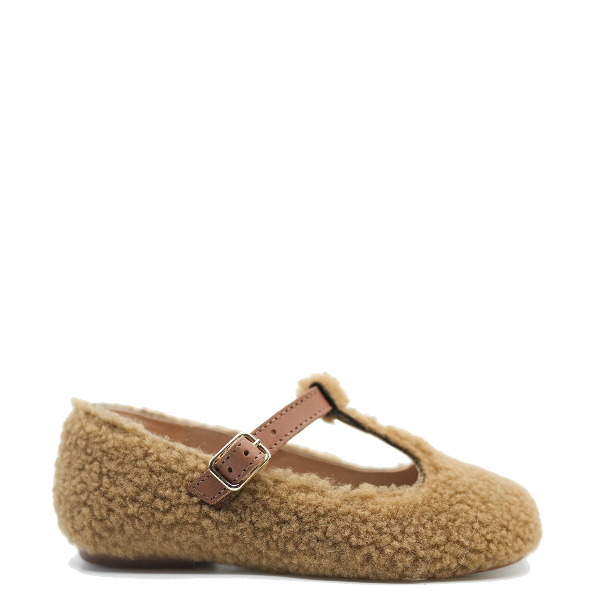 Confetti Beige Shearling T Strap Mary Jane-Tassel Children Shoes