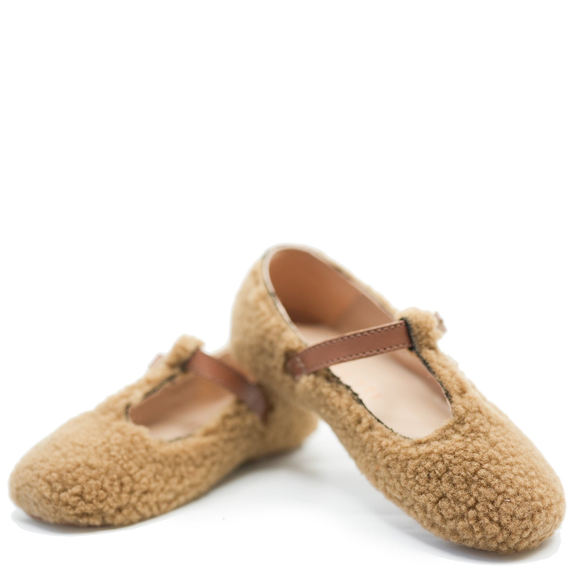 Confetti Beige Shearling T Strap Mary Jane-Tassel Children Shoes