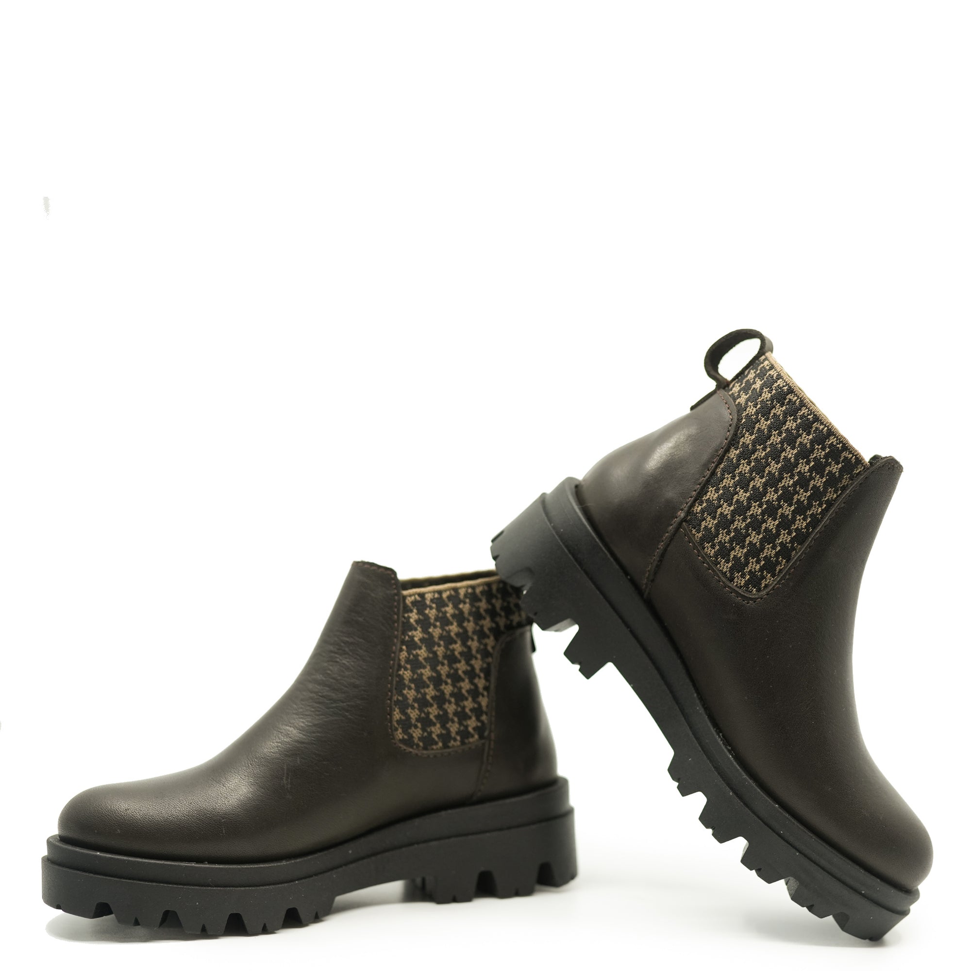 LMDI Mocha Houndstooth Combat Boot-Tassel Children Shoes