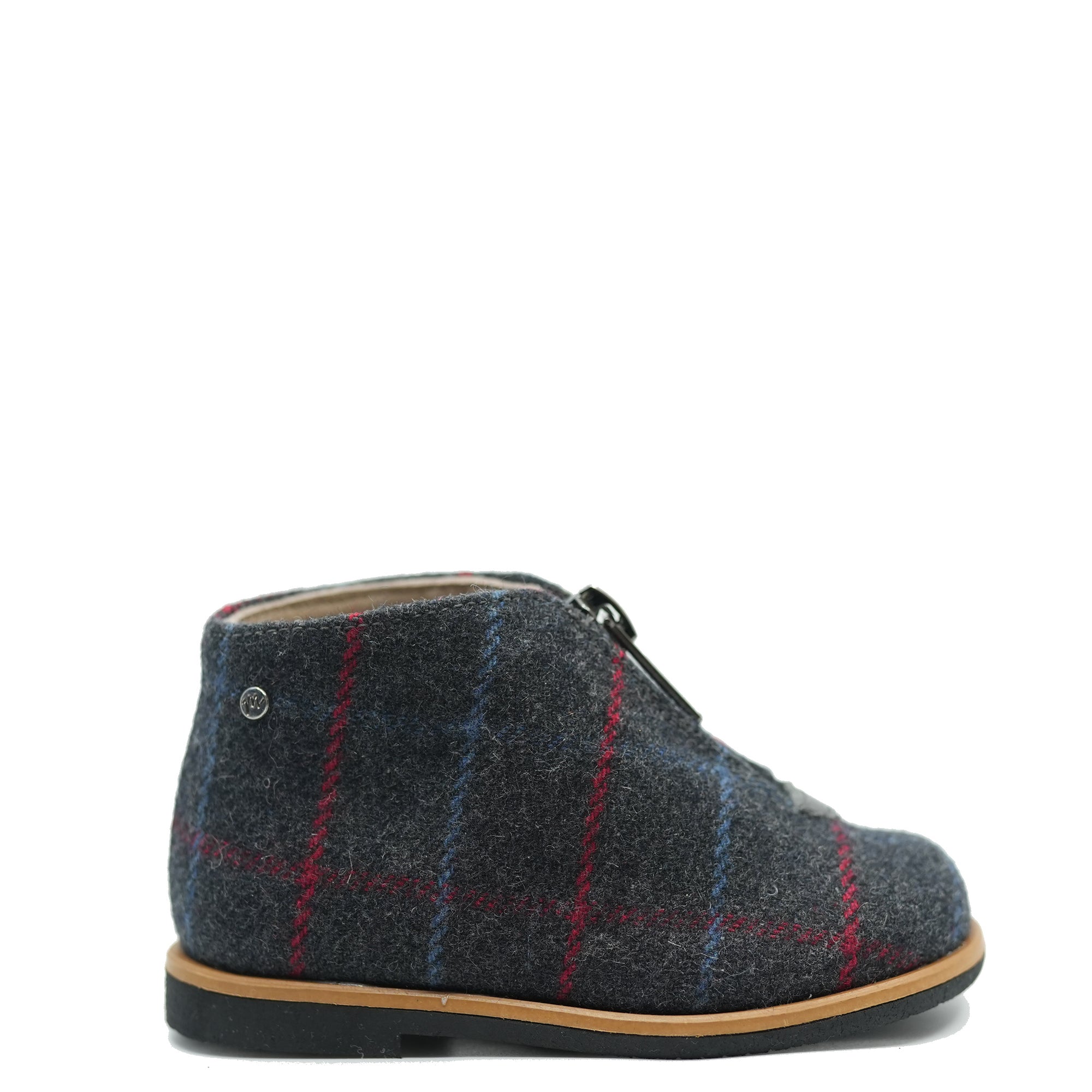 Manuela Gray Wool Plaid Zipper Baby Bootie-Tassel Children Shoes