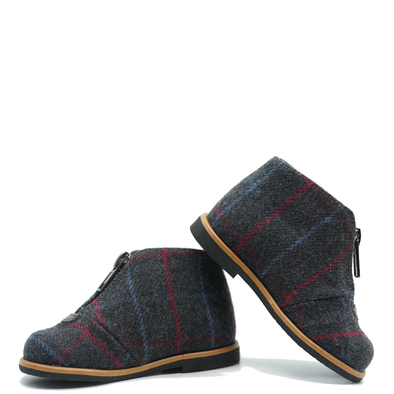 Manuela Gray Wool Plaid Zipper Baby Bootie-Tassel Children Shoes