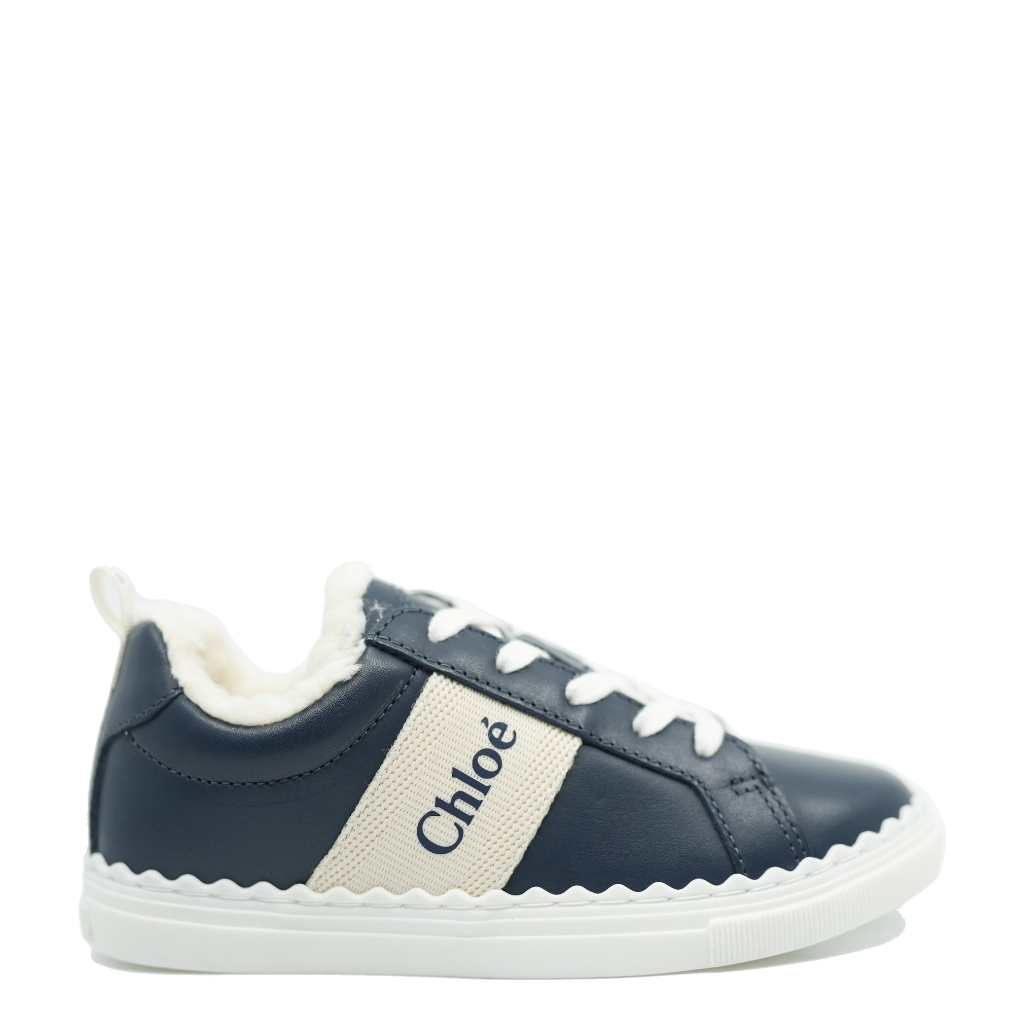 Chloe Navy Shearling Sneaker-Tassel Children Shoes