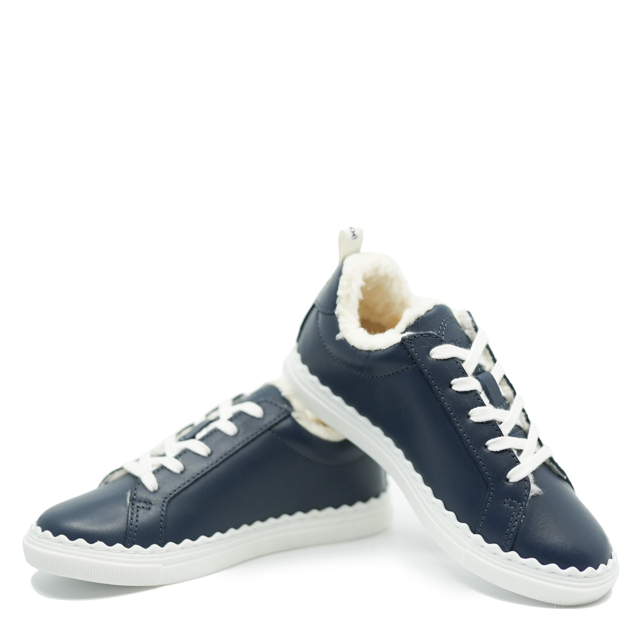 Chloe Navy Shearling Sneaker-Tassel Children Shoes