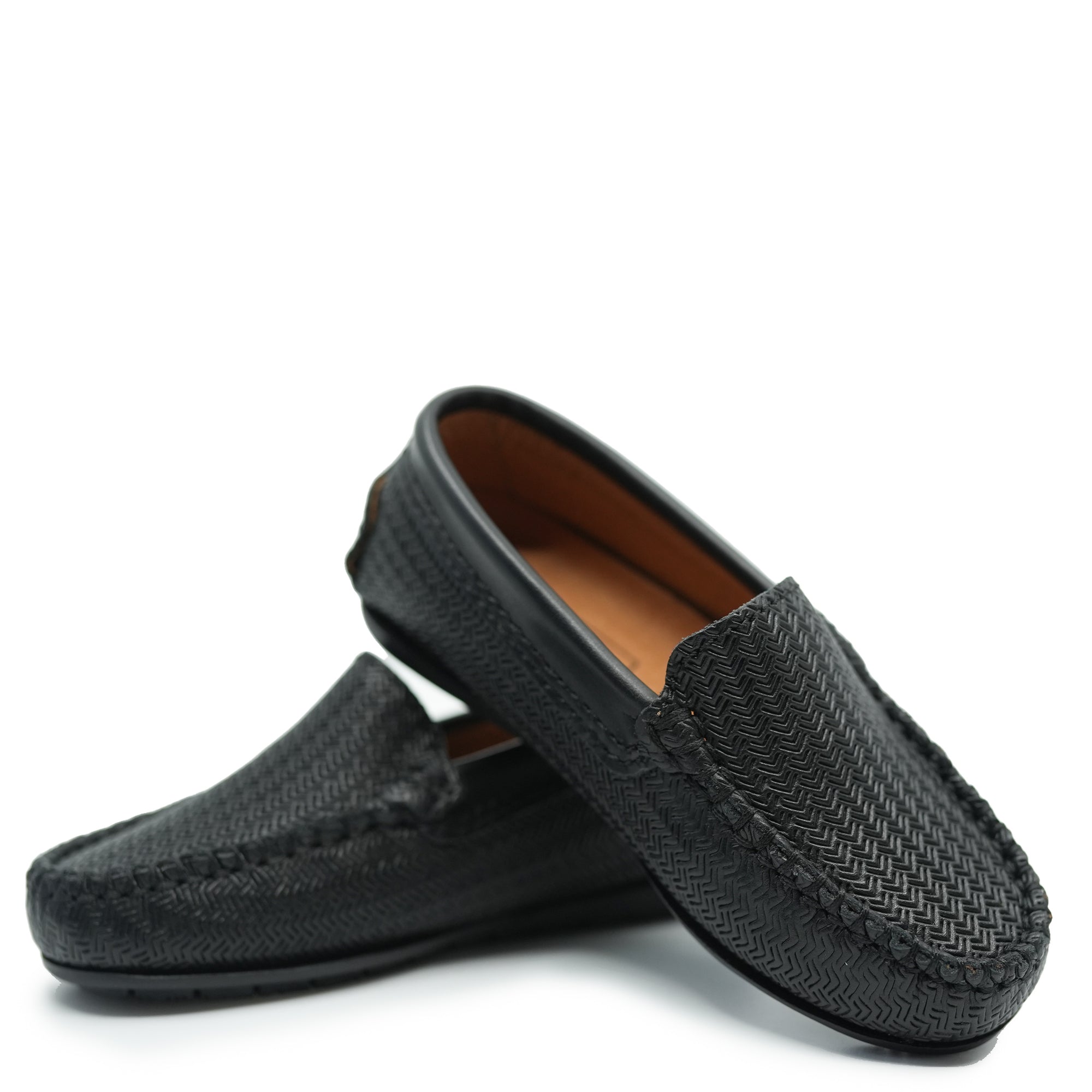 Atlanta Mocassin Black Weave Loafer-Tassel Children Shoes