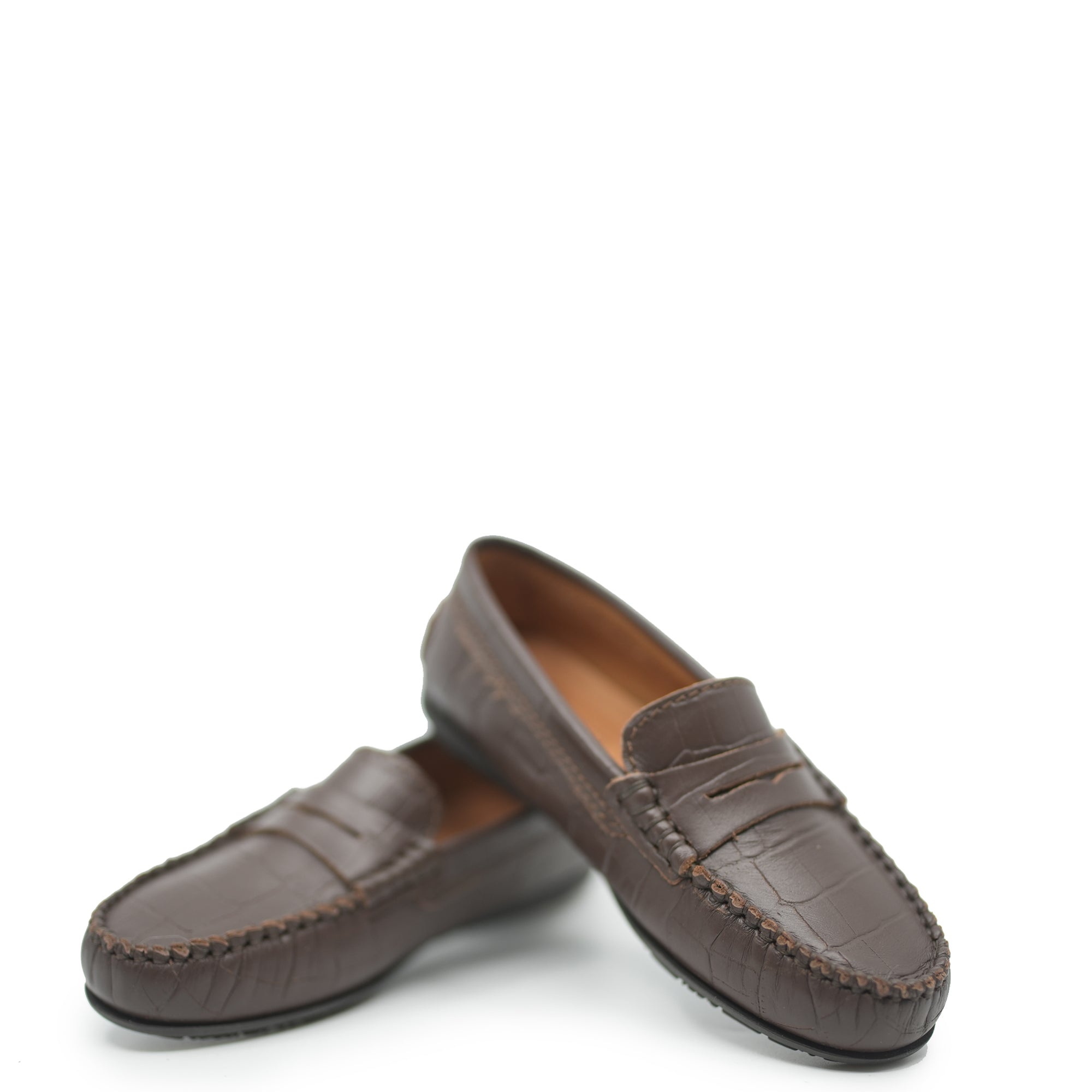 Atlanta Mocassin Brown Croc Penny Loafer-Tassel Children Shoes