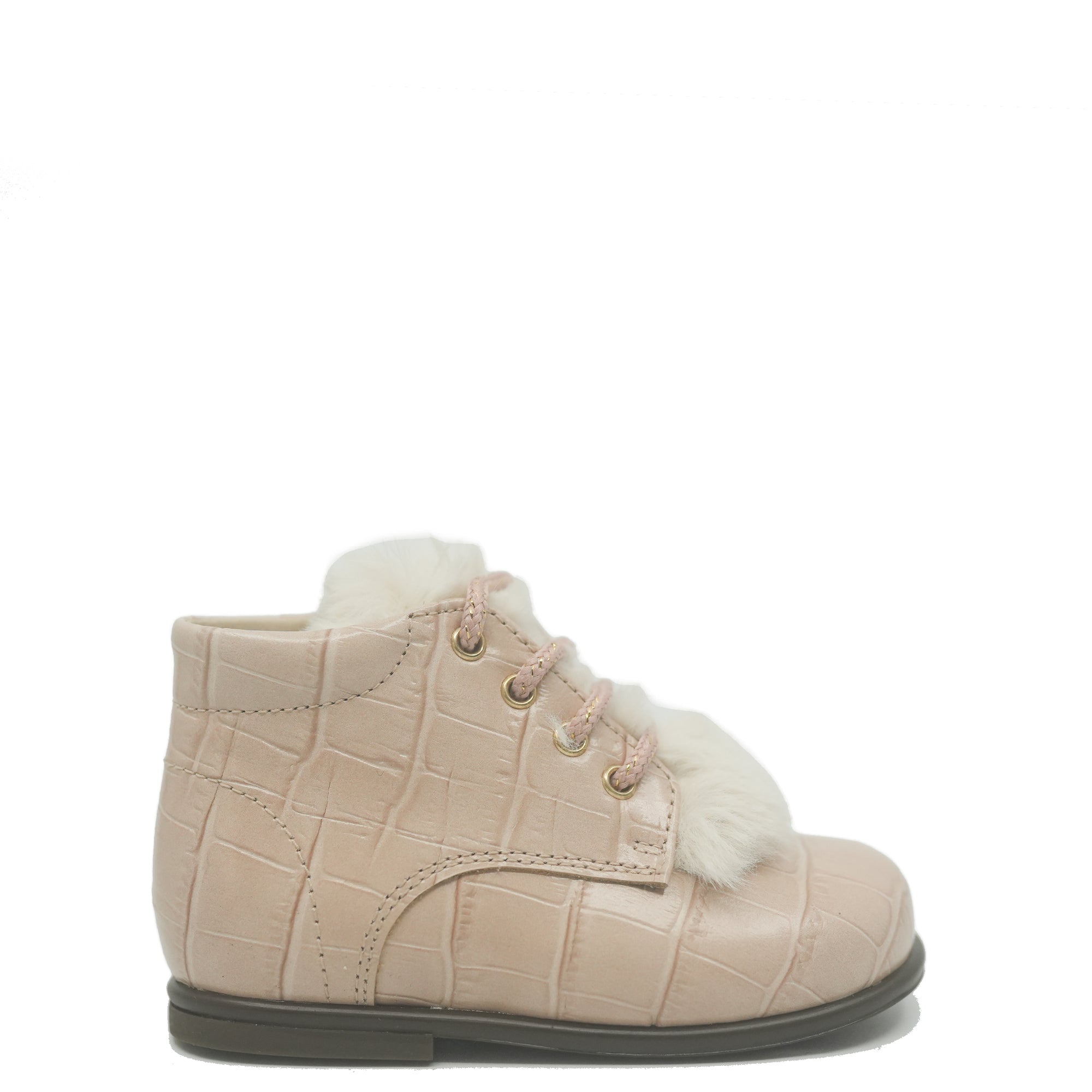 Beberlis Pink Croc and Fur Baby Bootie-Tassel Children Shoes