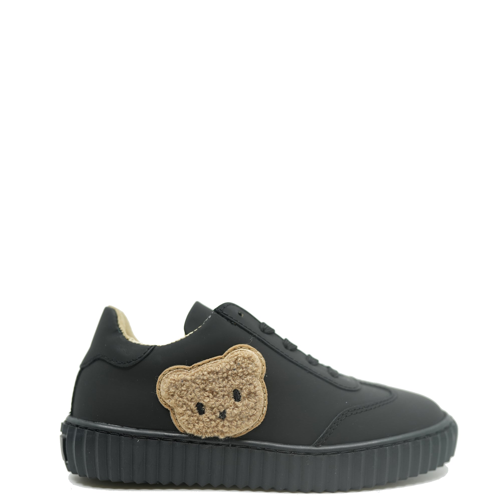 Blublonc Black Rubber Bear Face Zipper Sneaker-Tassel Children Shoes