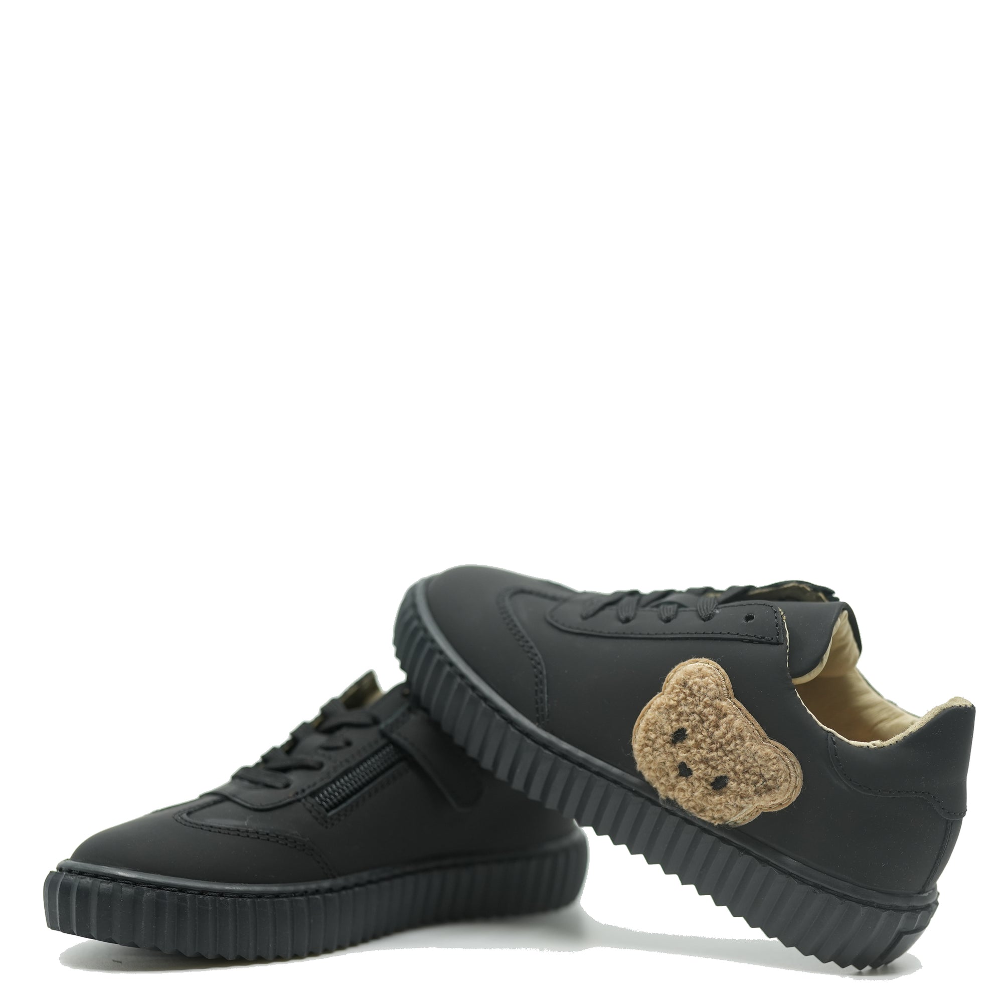 Blublonc Black Rubber Bear Face Zipper Sneaker-Tassel Children Shoes