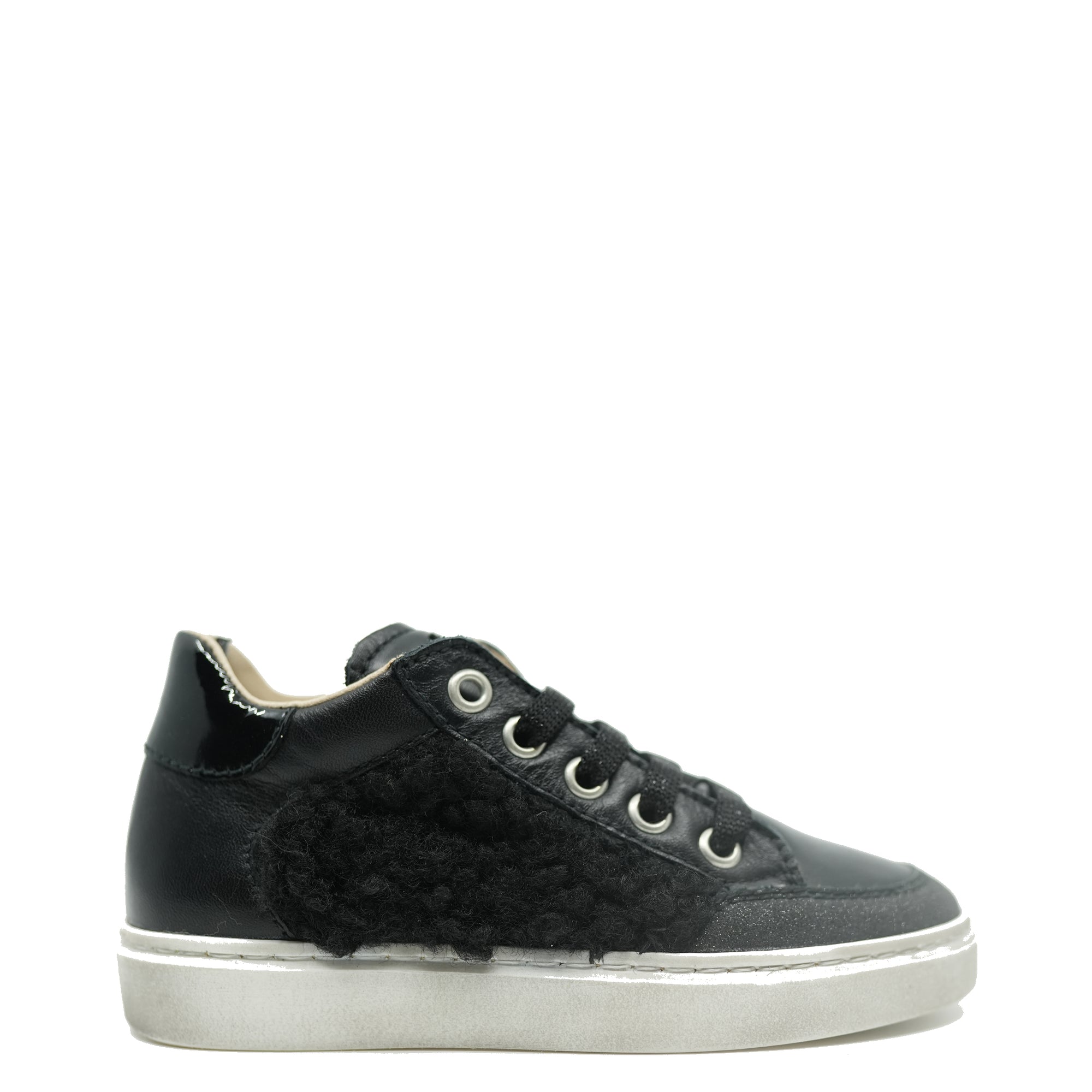 Beberlis Black Leather and Shearling Sneaker-Tassel Children Shoes