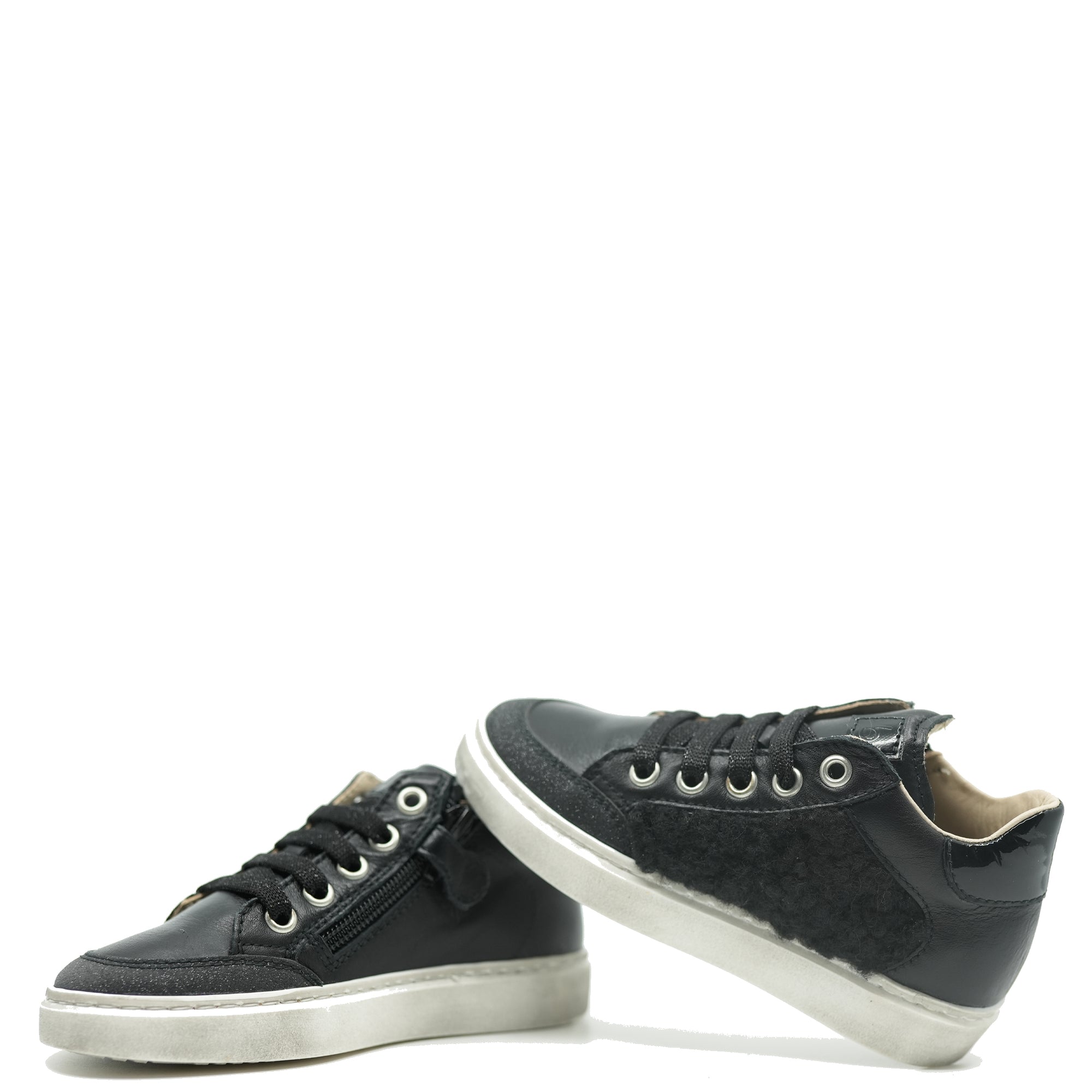 Beberlis Black Leather and Shearling Sneaker-Tassel Children Shoes