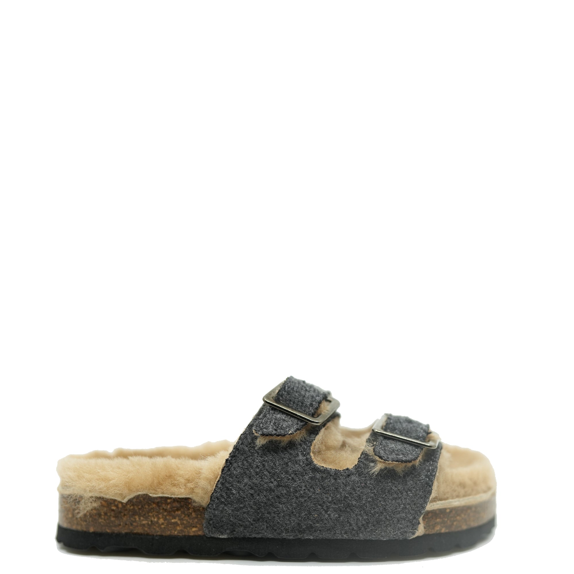 Blublonc Gray Flannel Fur Clog-Tassel Children Shoes