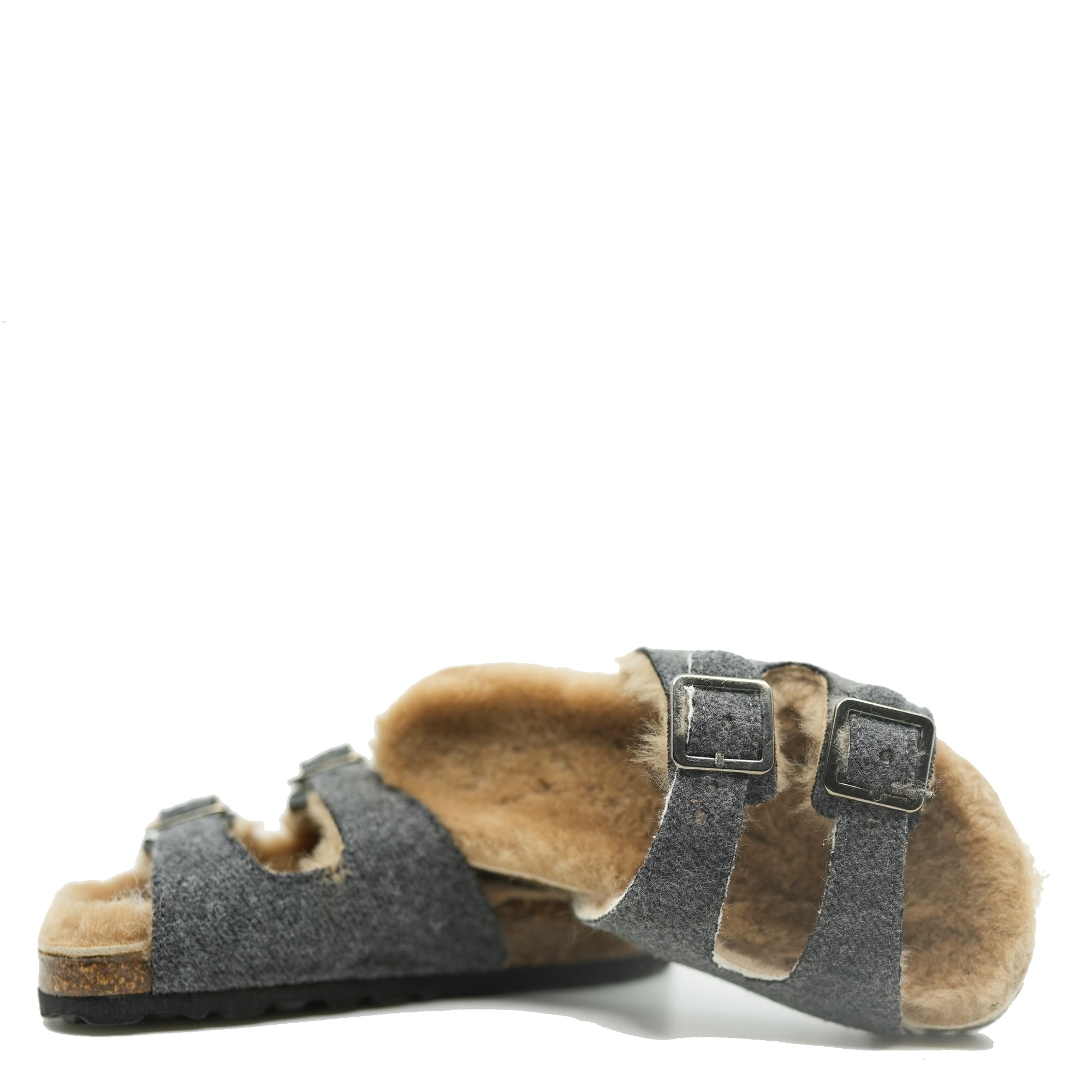 Blublonc Gray Flannel Fur Clog-Tassel Children Shoes