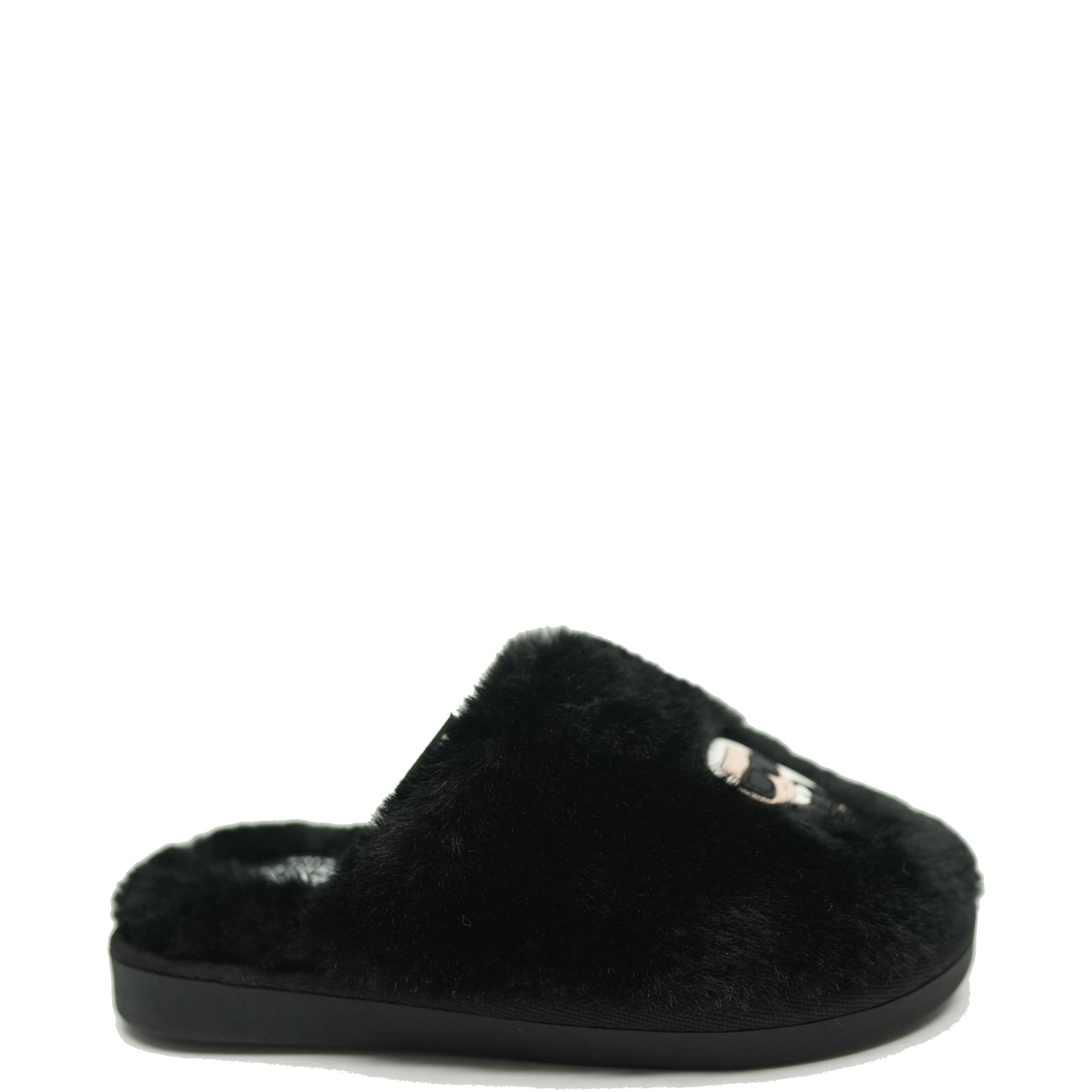 Karl Lagerfeld Black Fur Slide-Tassel Children Shoes
