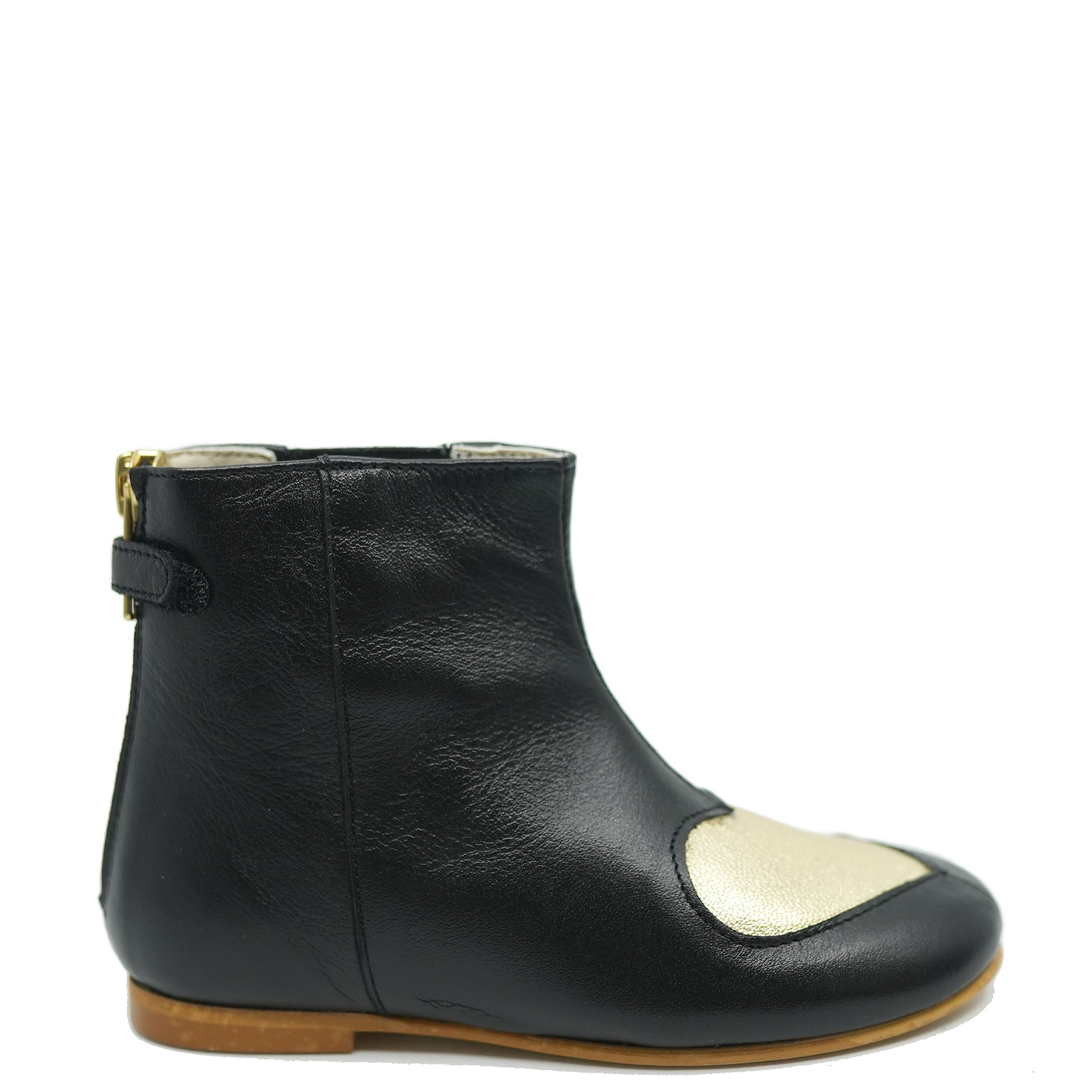 Sonatina Black and Gold Heart Zipper Boot-Tassel Children Shoes