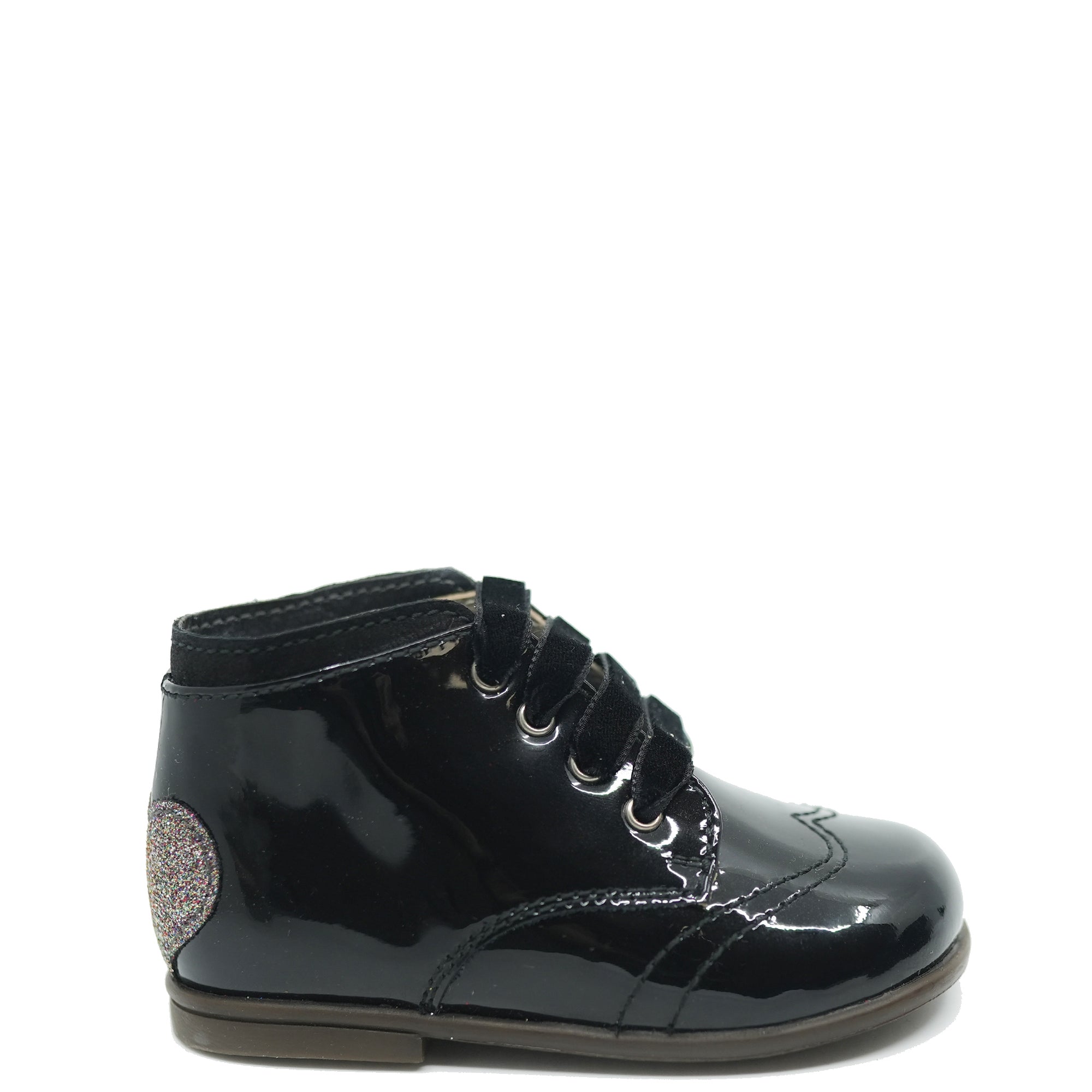 Beberlis Black Patent Glitter Heart Baby Bootie-Tassel Children Shoes