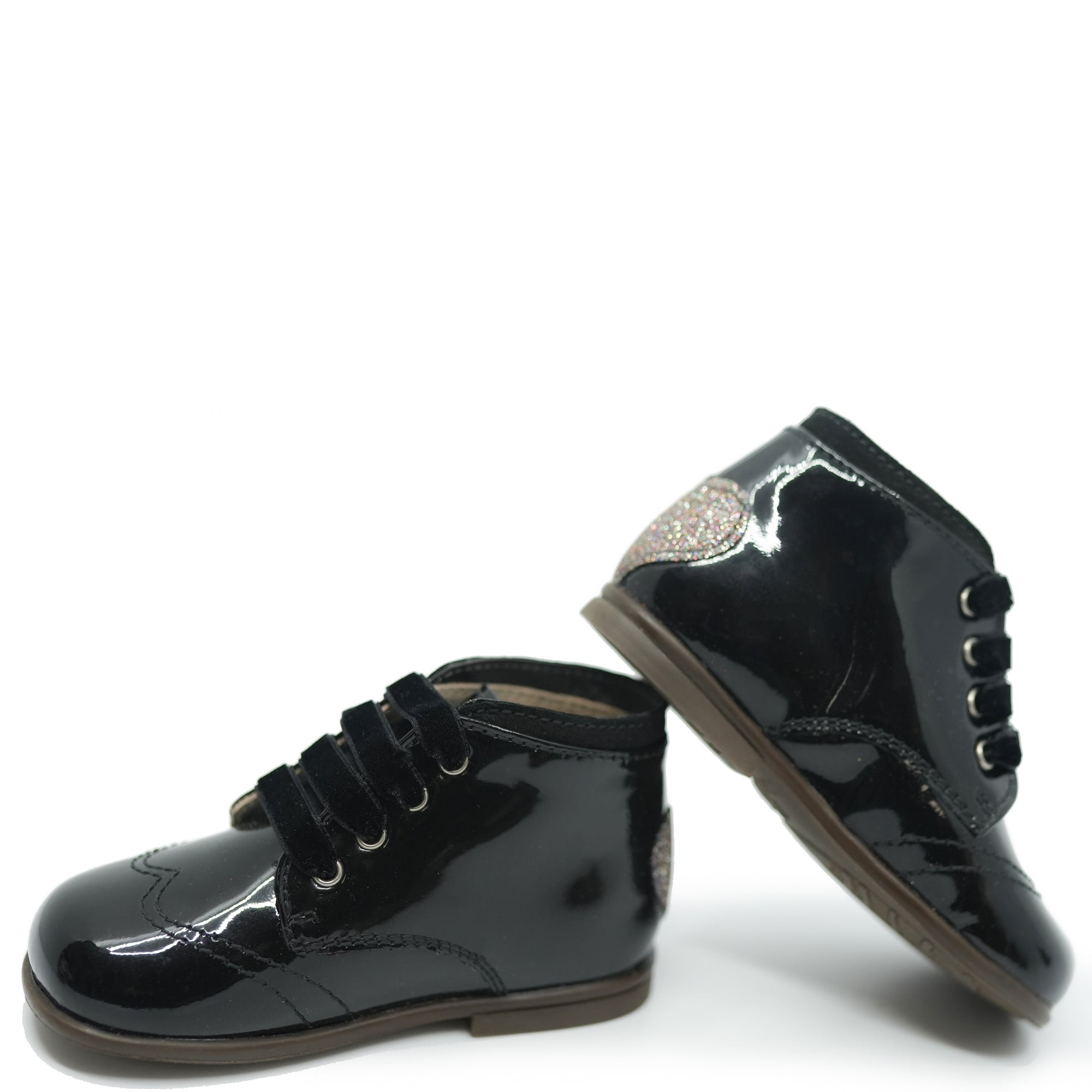 Beberlis Black Patent Glitter Heart Baby Bootie-Tassel Children Shoes