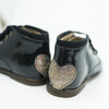 Beberlis Black Patent Glitter Heart Baby Bootie-Tassel Children Shoes