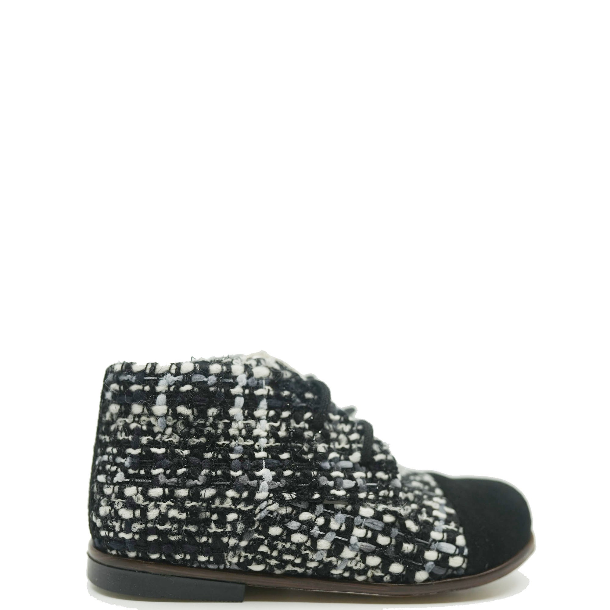 Emel Black and White Tweed Captoe Baby Bootie-Tassel Children Shoes