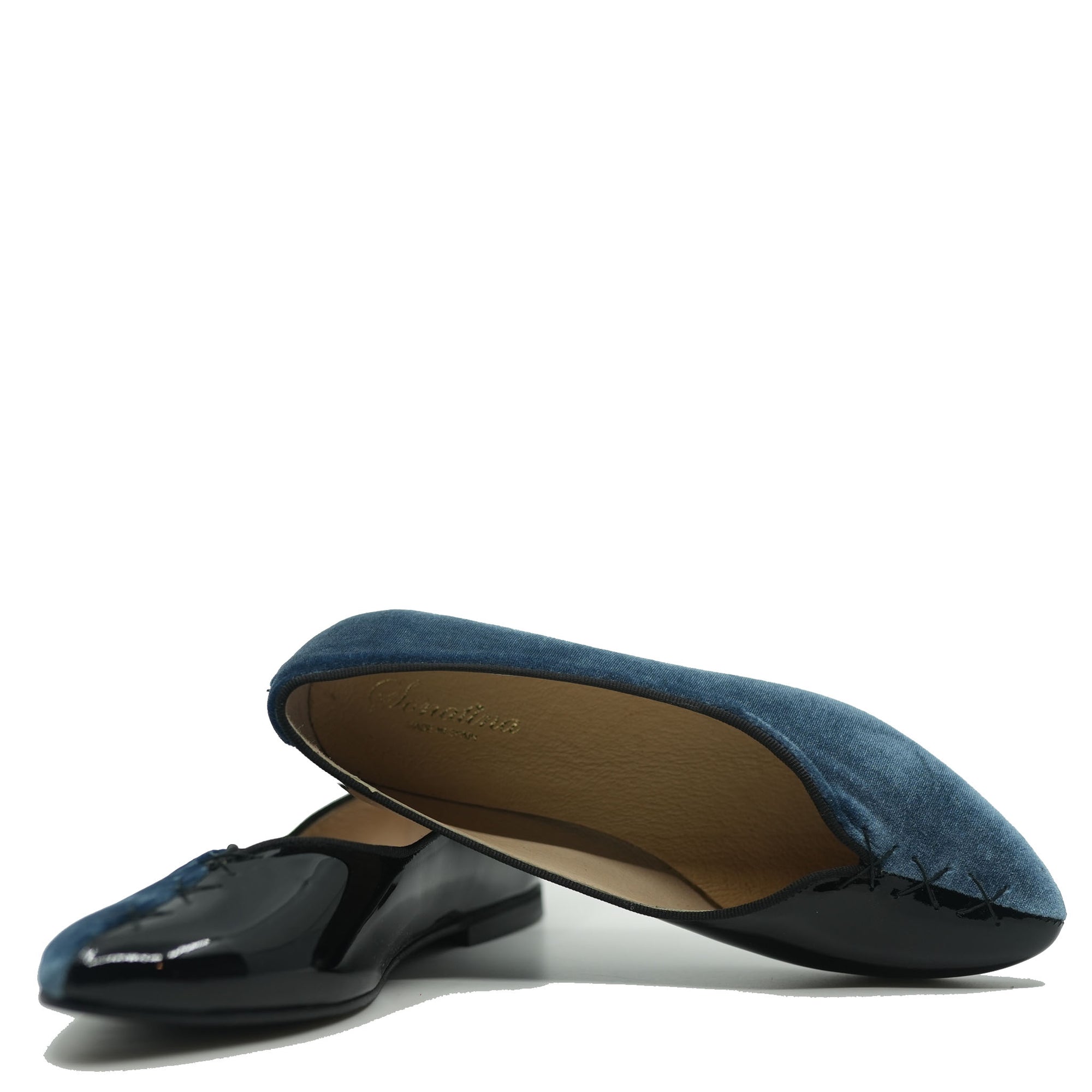 Sonatina Black Patent and Navy Velvet V Flat-Tassel Children Shoes