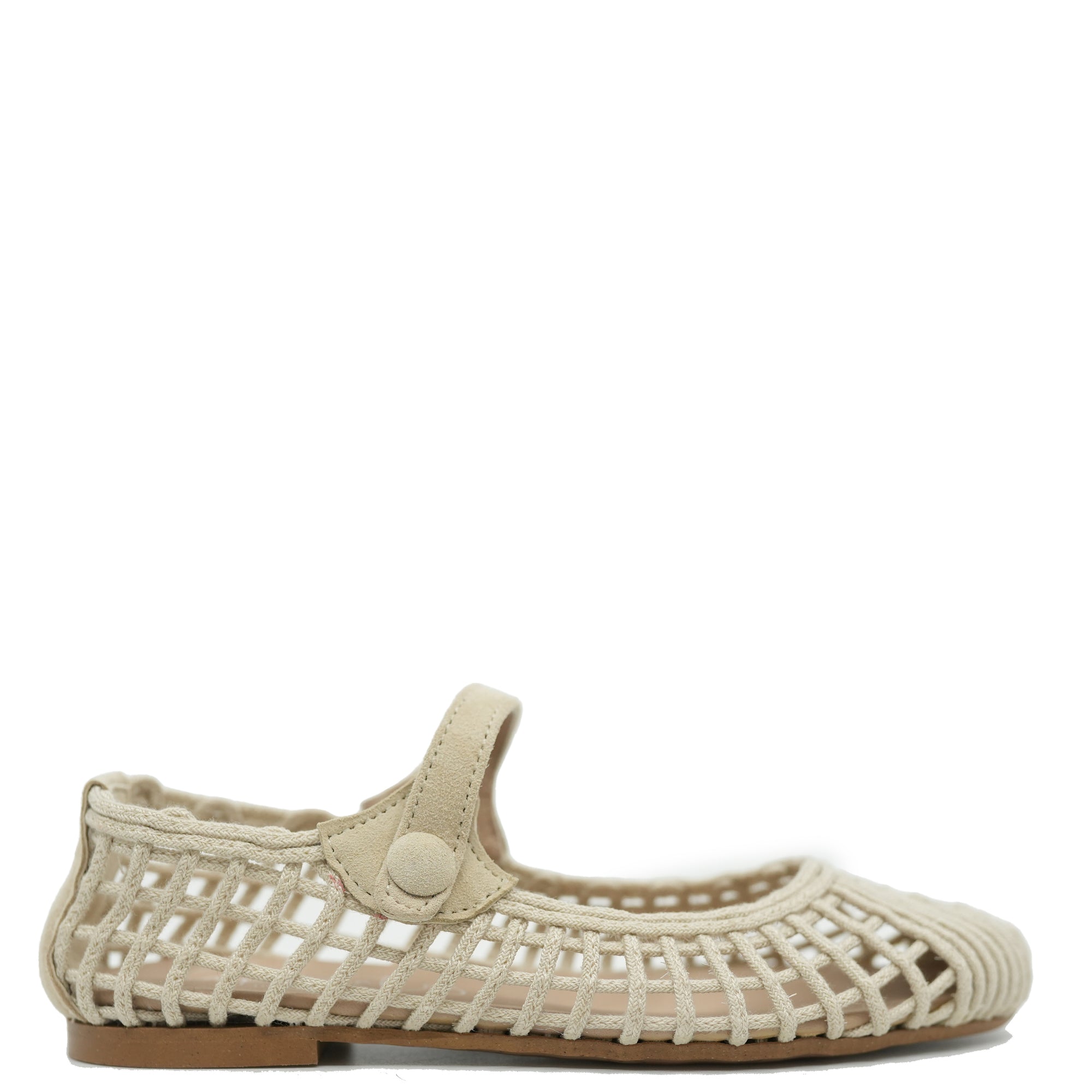 Papanatas Beige Basketweave Mary Jane-Tassel Children Shoes