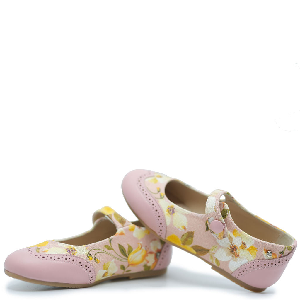 Manuela Pink Floral Wingtip Mary Jane-Tassel Children Shoes