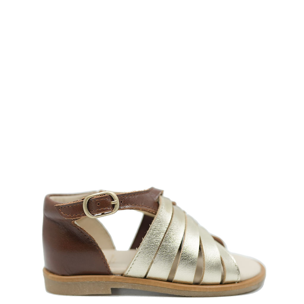 Manuela Brown and Gold Criss Cross Baby Sandal-Tassel Children Shoes