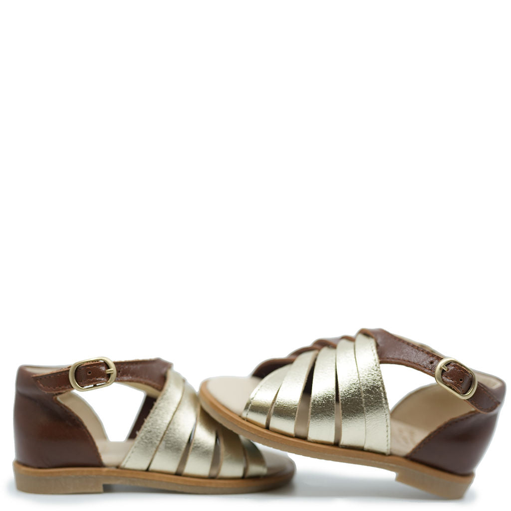 Manuela Brown and Gold Criss Cross Baby Sandal-Tassel Children Shoes