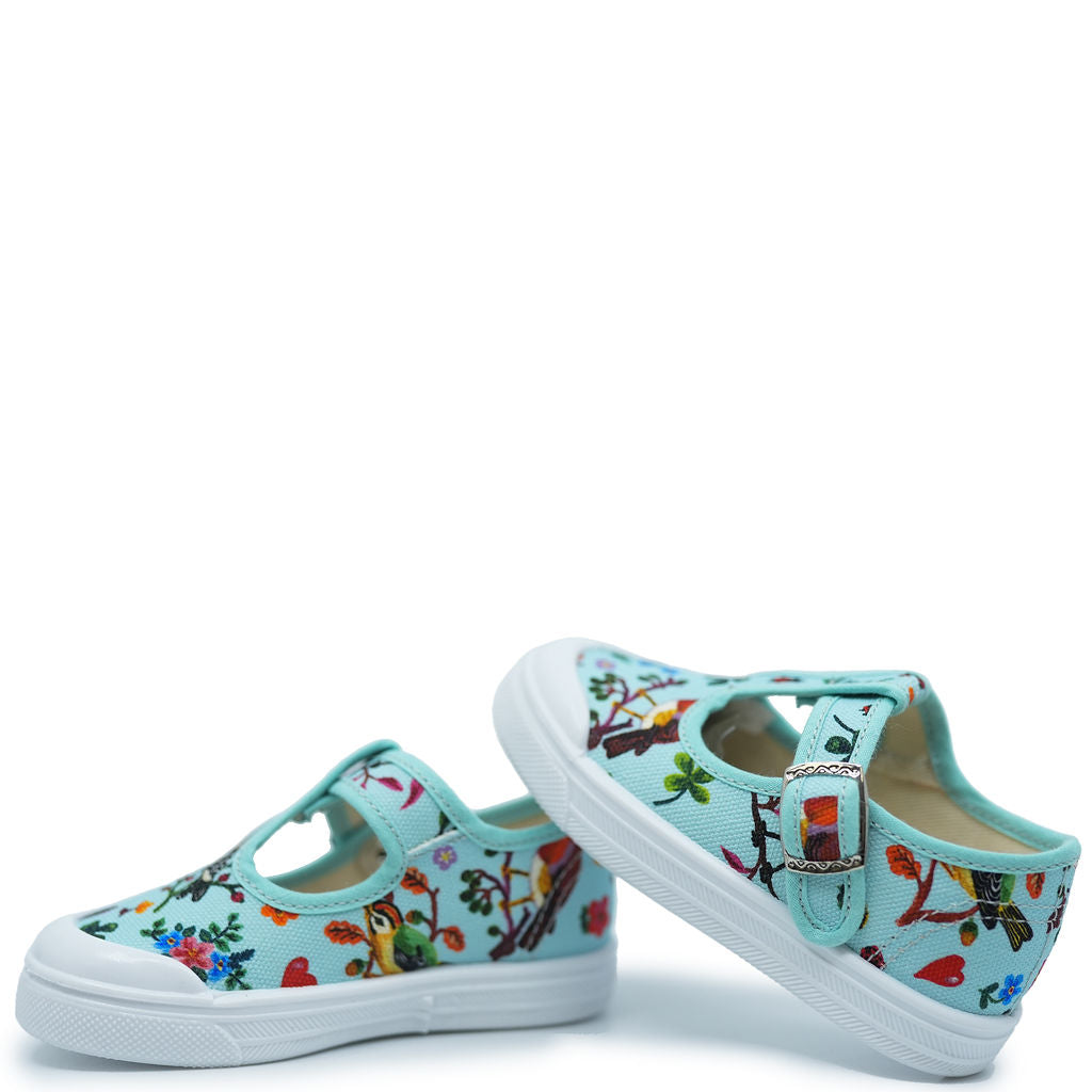 Pepe Turquoise Birds T Strap Sneaker-Tassel Children Shoes