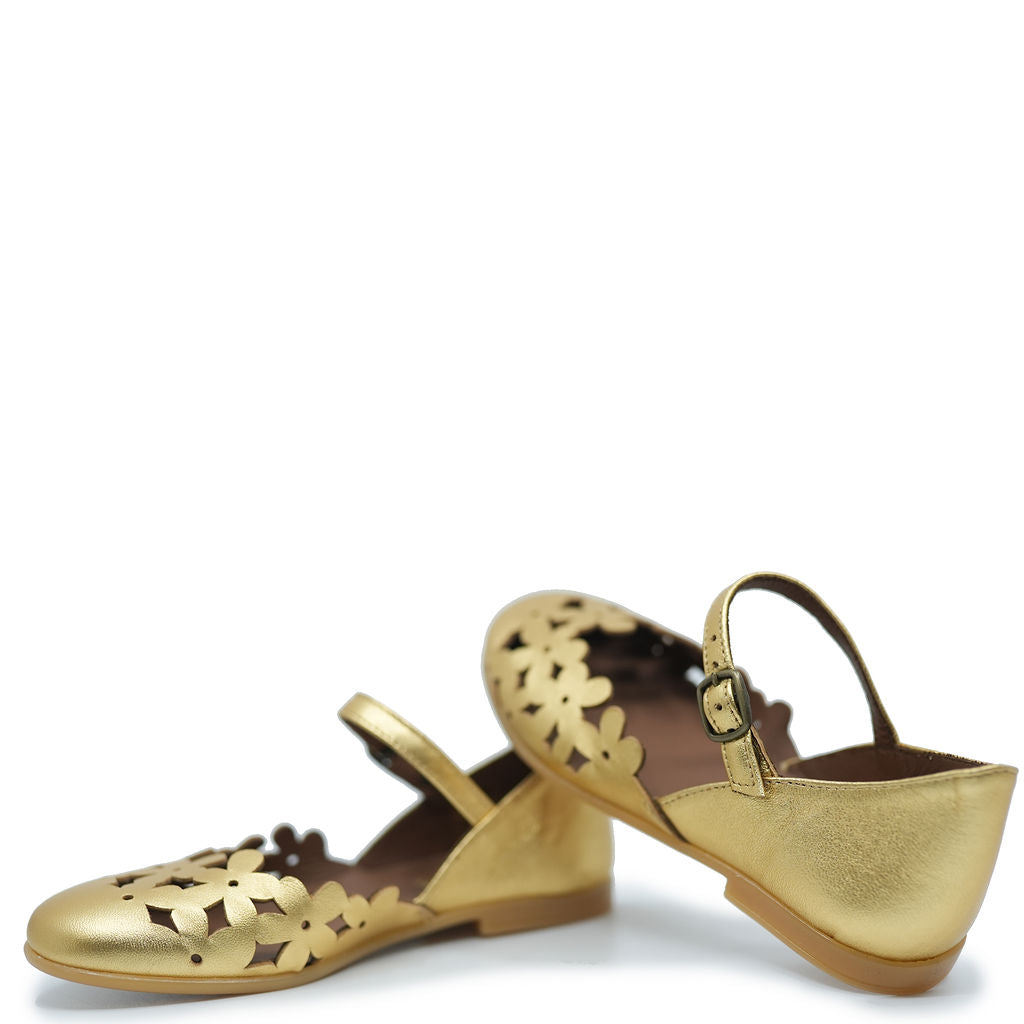 Pepe Gold Floral Cutout Mary Jane-Tassel Children Shoes