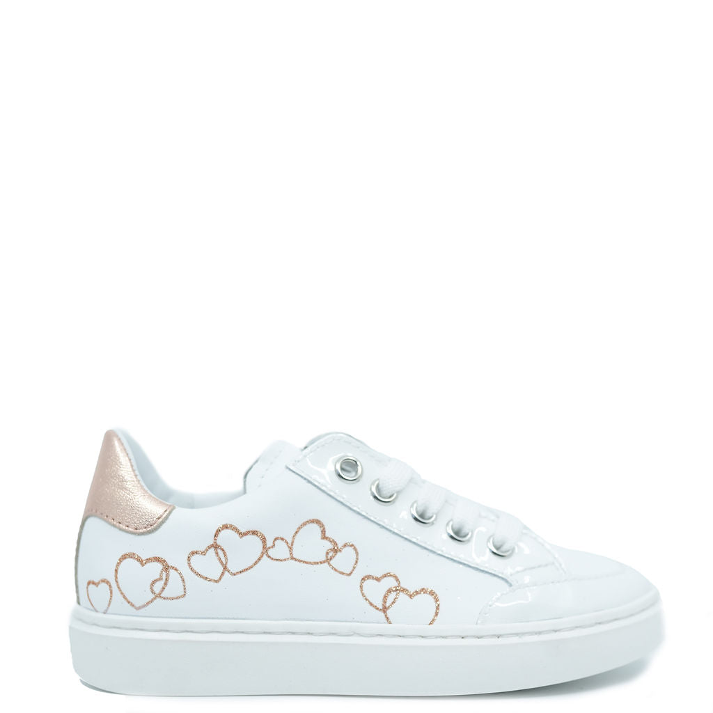 Beberlis White and Gold Heart Lace Sneaker-Tassel Children Shoes