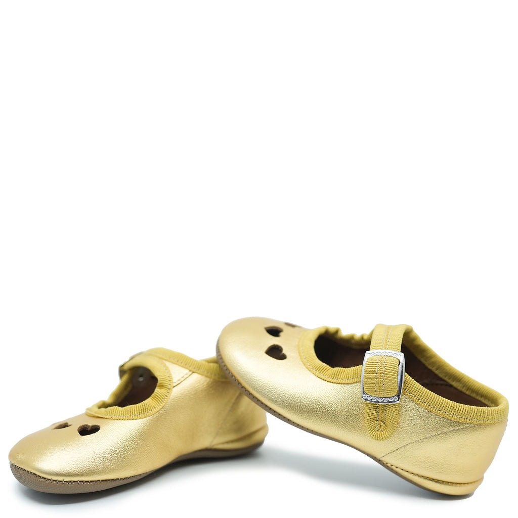 Pepe Gold Heart Cutout Mary Jane-Tassel Children Shoes