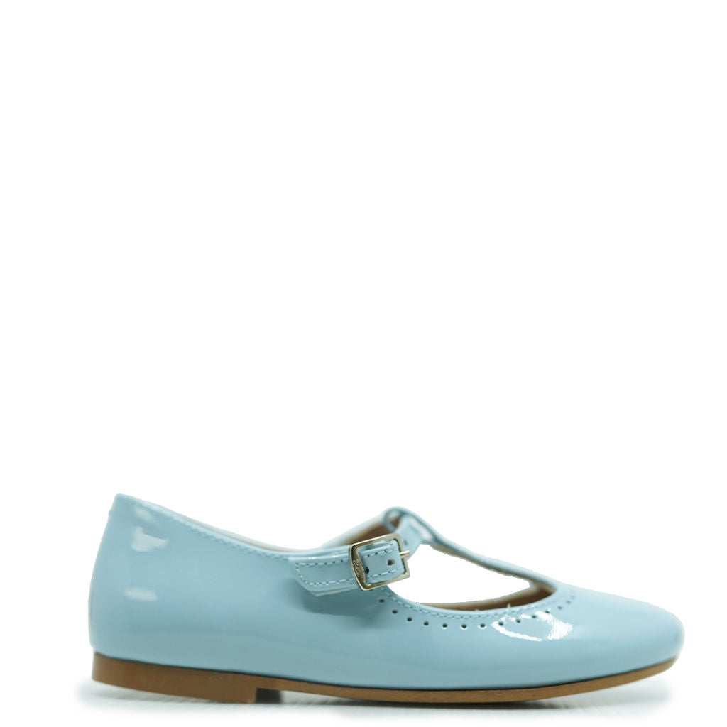 Papanatas Sky Blue Patent T-Strap Mary Jane-Tassel Children Shoes