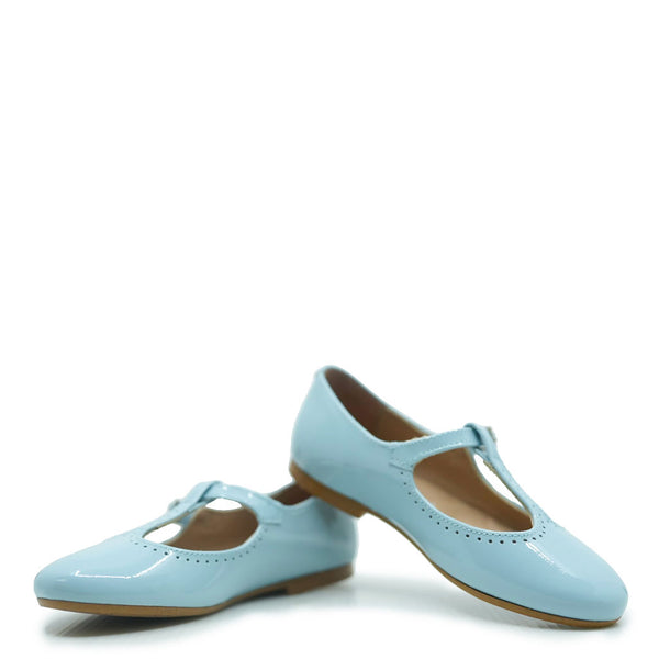 Papanatas Sky Blue Patent T-Strap Mary Jane - Tassel Children Shoes