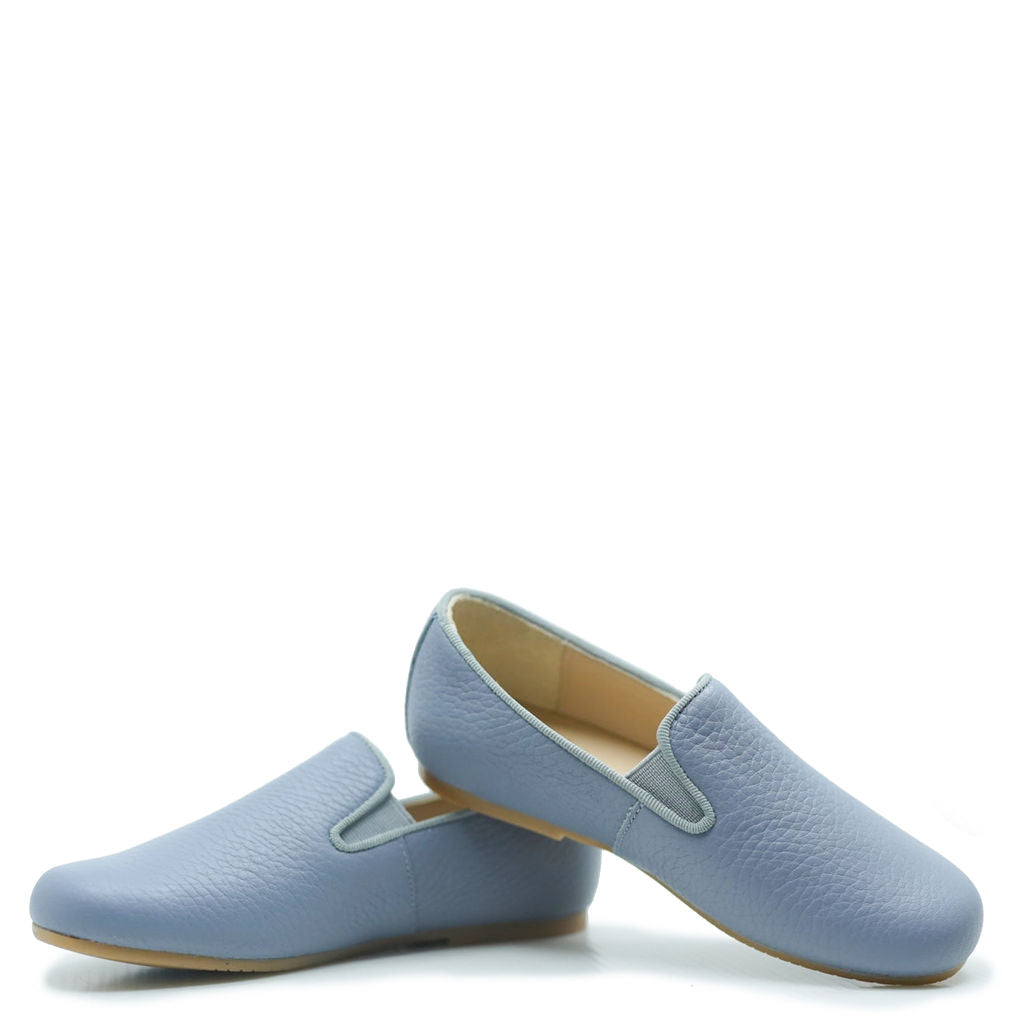 Manuela Pale Blue Pebbled Smoking Loafer-Tassel Children Shoes