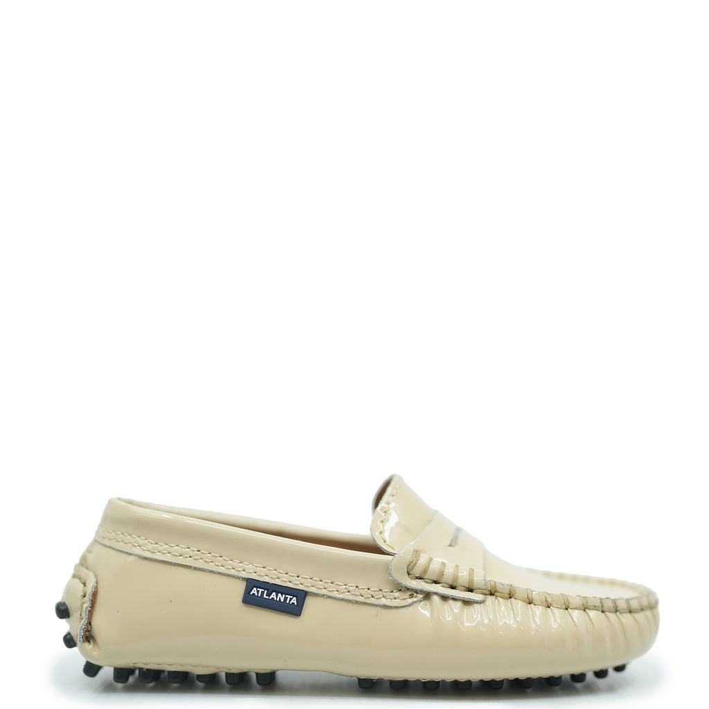 Atlanta Mocassin Beige Patent Driving Loafer-Tassel Children Shoes