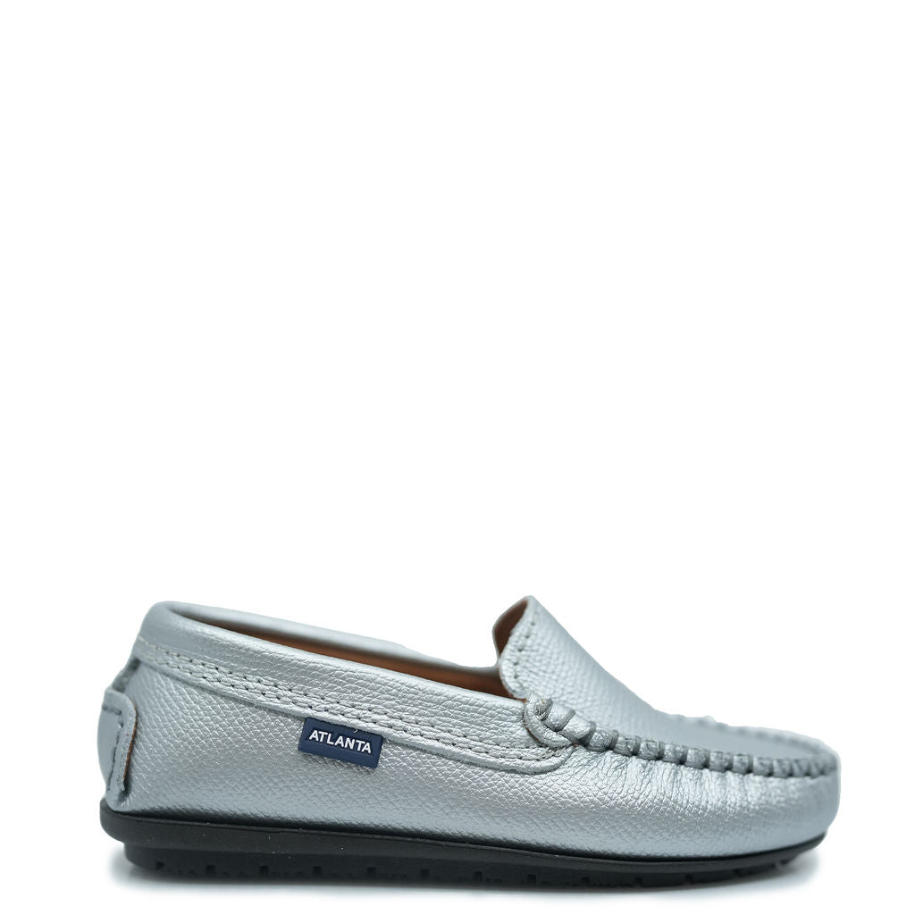 Atlanta Mocassin Silver Pebbled Loafer-Tassel Children Shoes