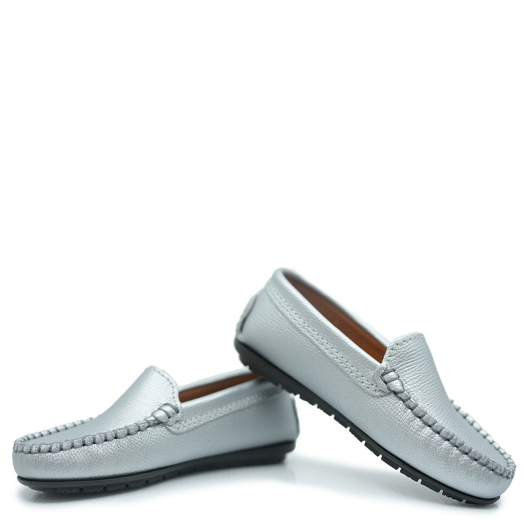 Atlanta Mocassin Silver Pebbled Loafer-Tassel Children Shoes