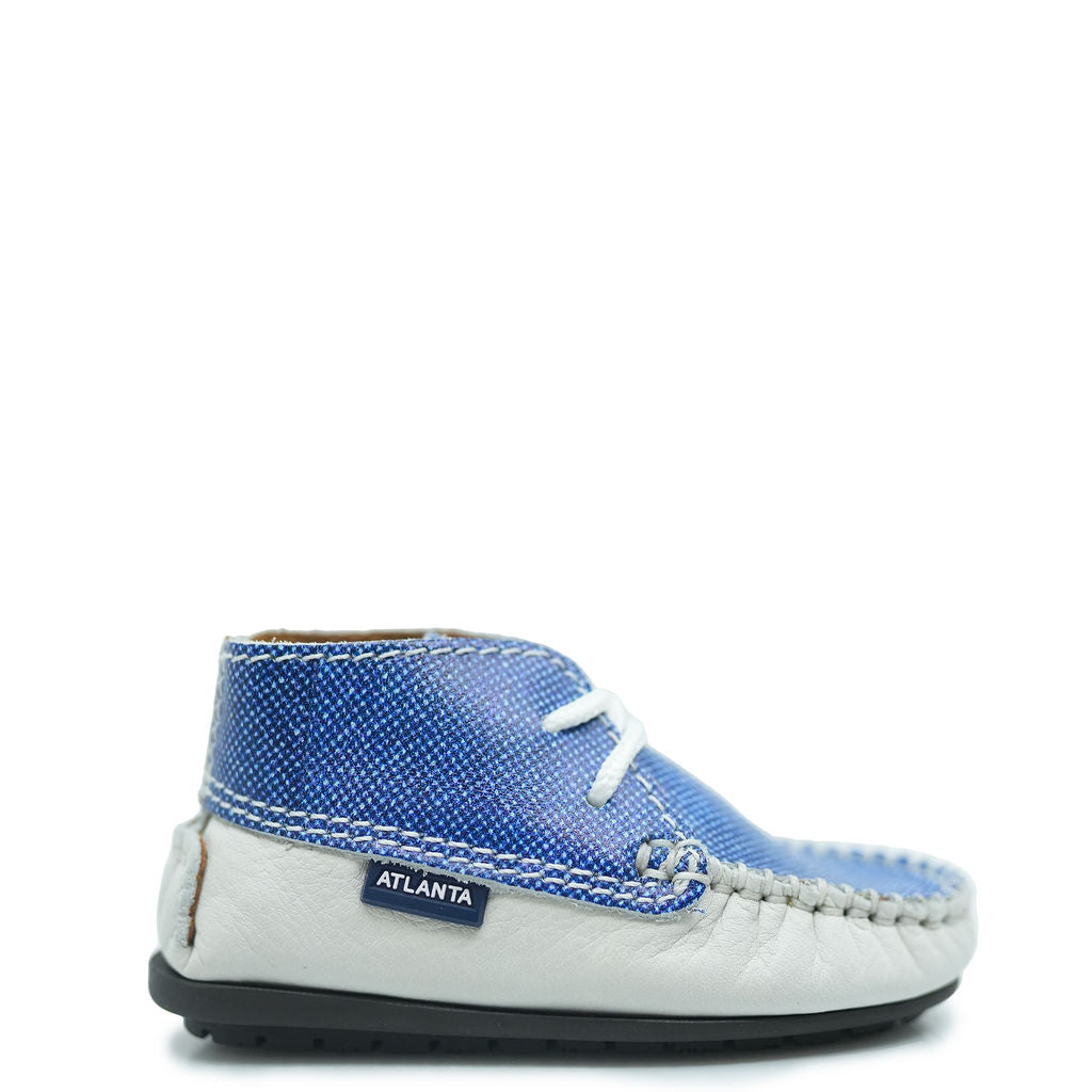 Atlanta Mocassin Denim and Ivory Baby Bootie-Tassel Children Shoes
