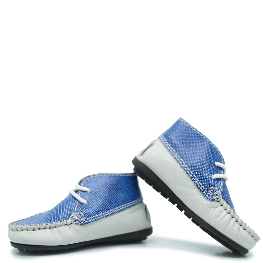 Atlanta Mocassin Denim and Ivory Baby Bootie-Tassel Children Shoes