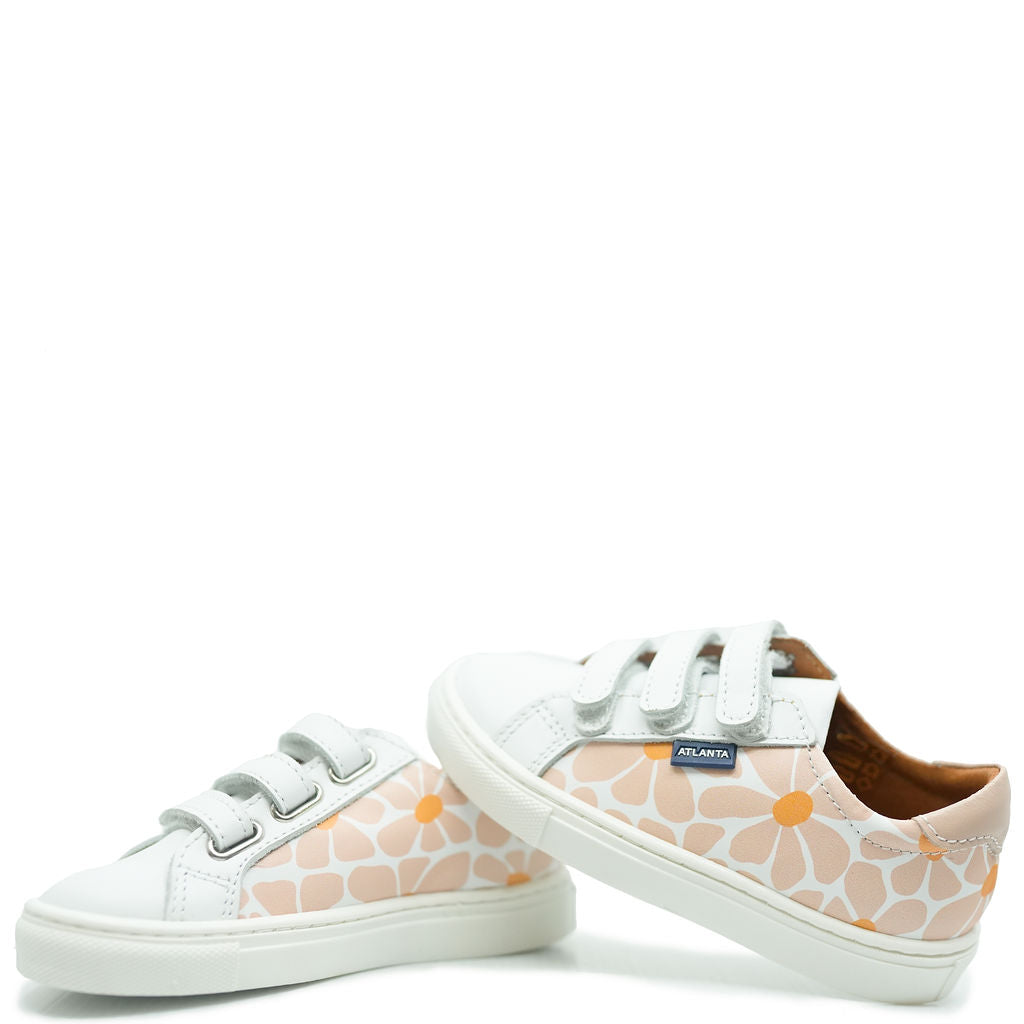 Atlanta Mocassin Salmon Flower Print Velcro Sneaker-Tassel Children Shoes