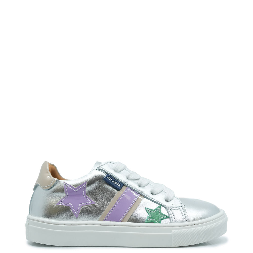 Atlanta Mocassin Silver Metallic Star Lace Up Sneaker-Tassel Children Shoes