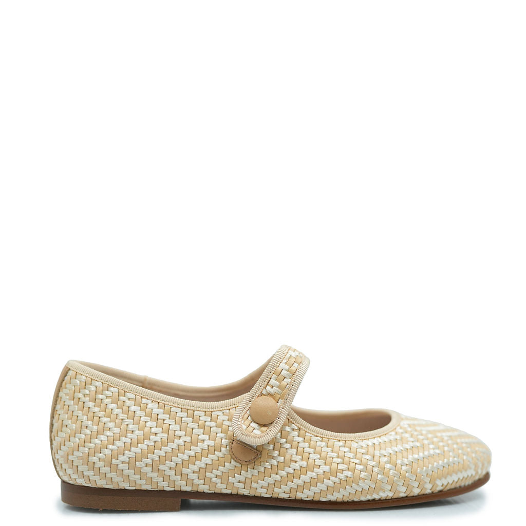 Beberlis Nude Metallic Weave Mary Jane-Tassel Children Shoes