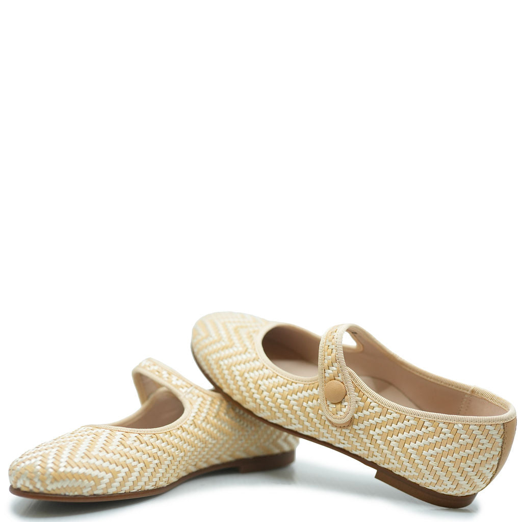Beberlis Nude Metallic Weave Mary Jane-Tassel Children Shoes