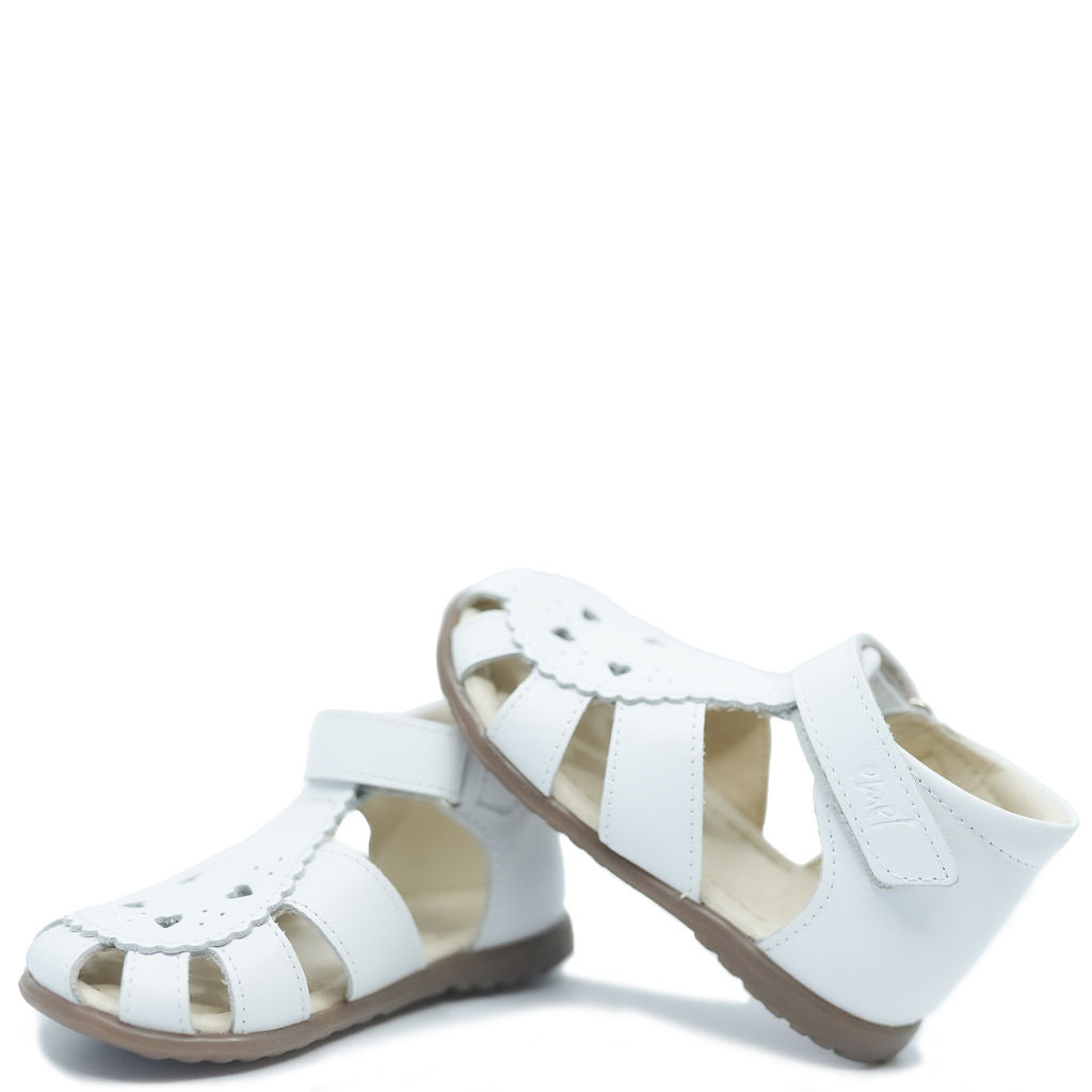Emel White Heart Cutout Closed Toe Baby Sandal-Tassel Children Shoes