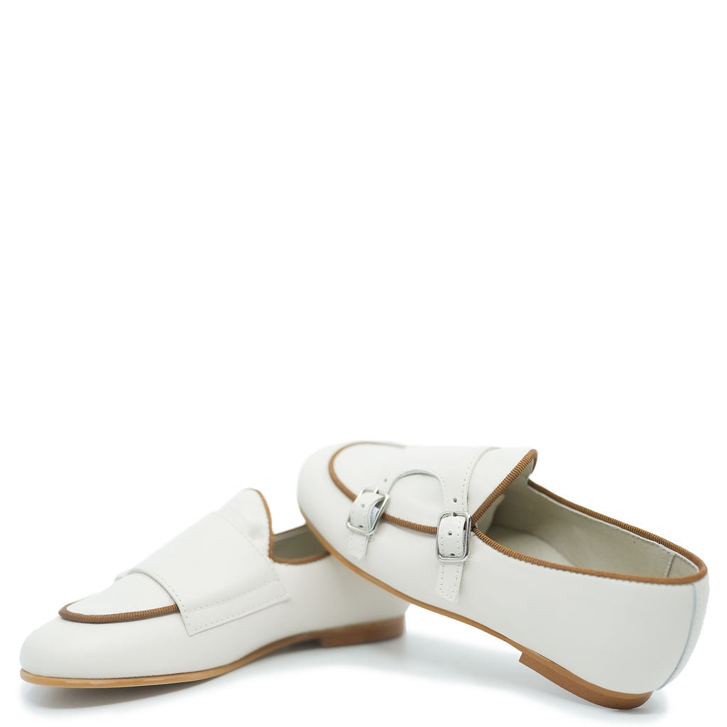 Sonatina Cream Piping Double Monk Loafer-Tassel Children Shoes