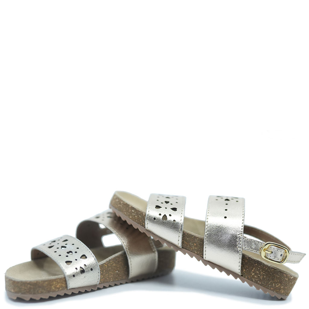 Bonton Champagne Perforated Sandal-Tassel Children Shoes