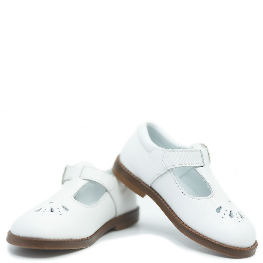 Beberlis White Perforated T Strap Baby Shoe-Tassel Children Shoes