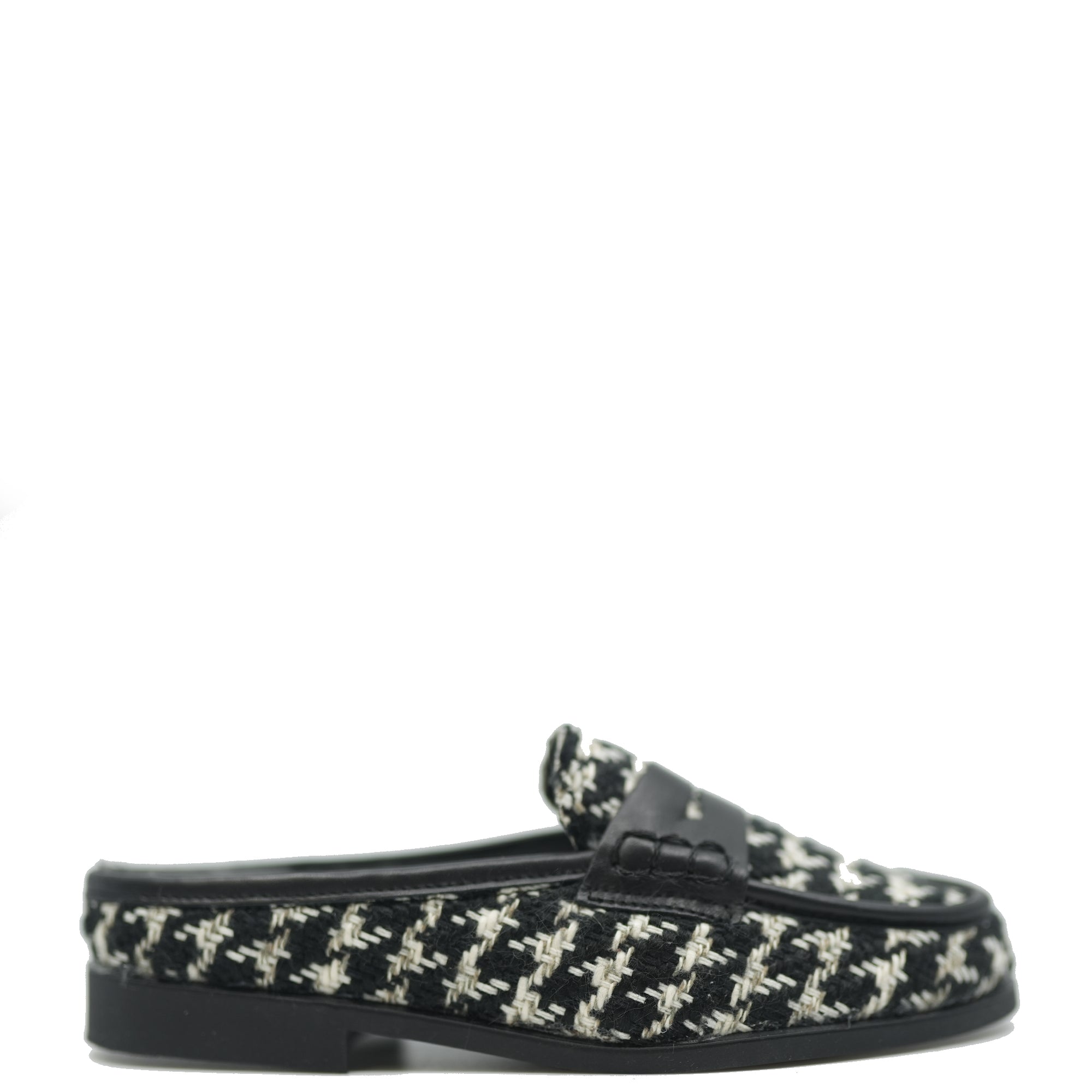 LMDI Black and White Houndstooth Penny Mule-Tassel Children Shoes