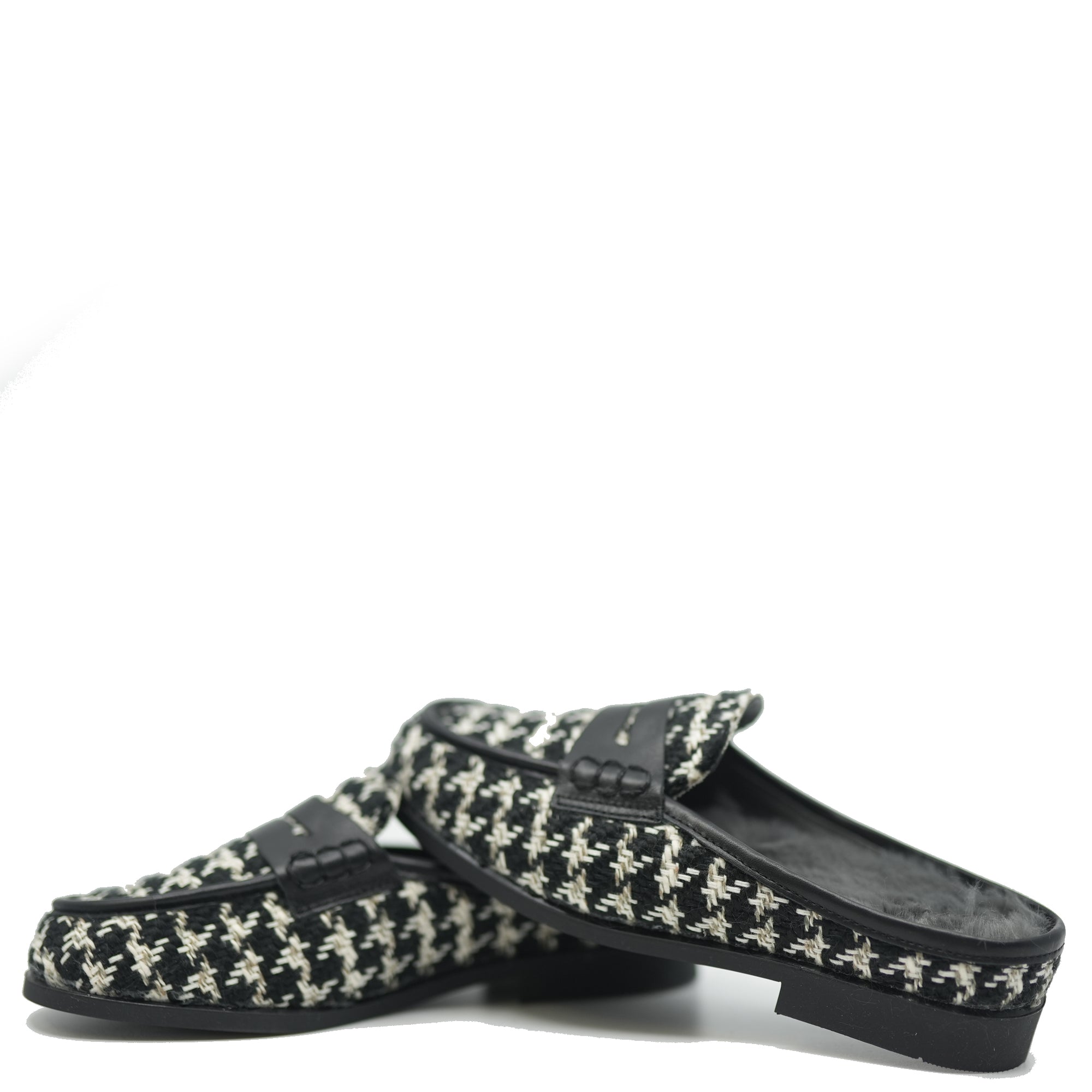 LMDI Black and White Houndstooth Penny Mule-Tassel Children Shoes